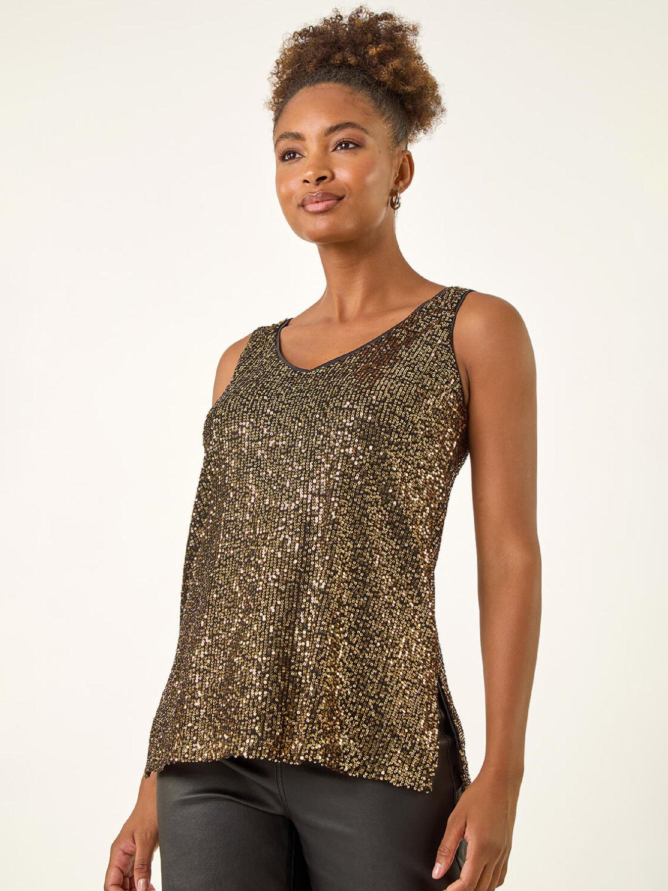 roman-sequin-v-neck-vest-top-gold