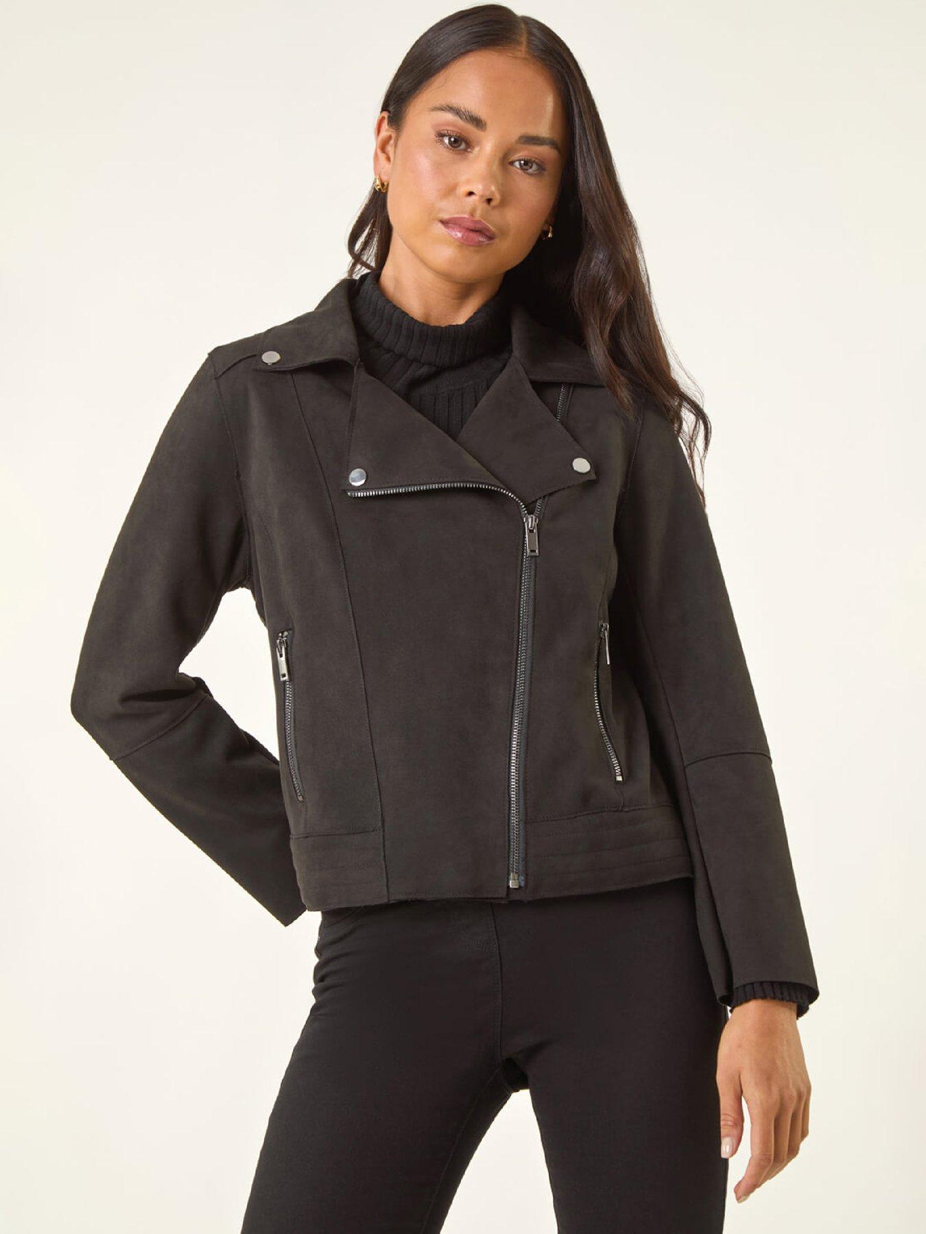 Roman Petite Suedette Biker Jacket - Black