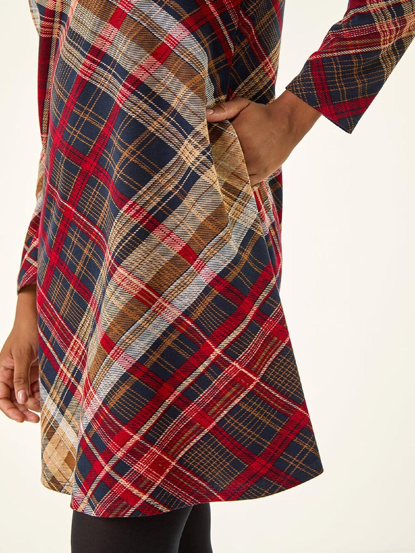 Image 5 of 5 of Roman Check Print Swing Pocket Dress - Red