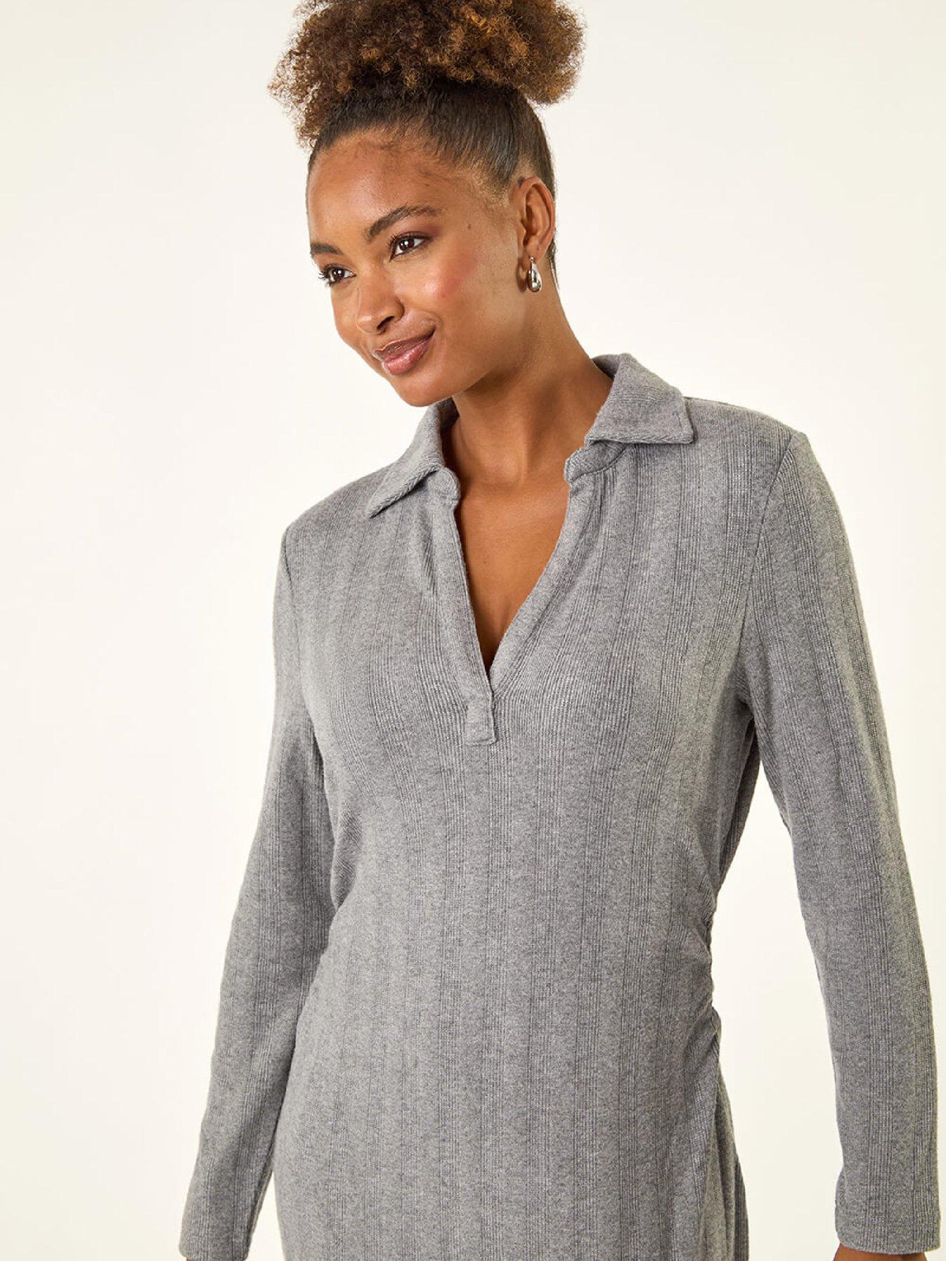 roman-collar-ribbed-knit-mid-dress-greyoutfit