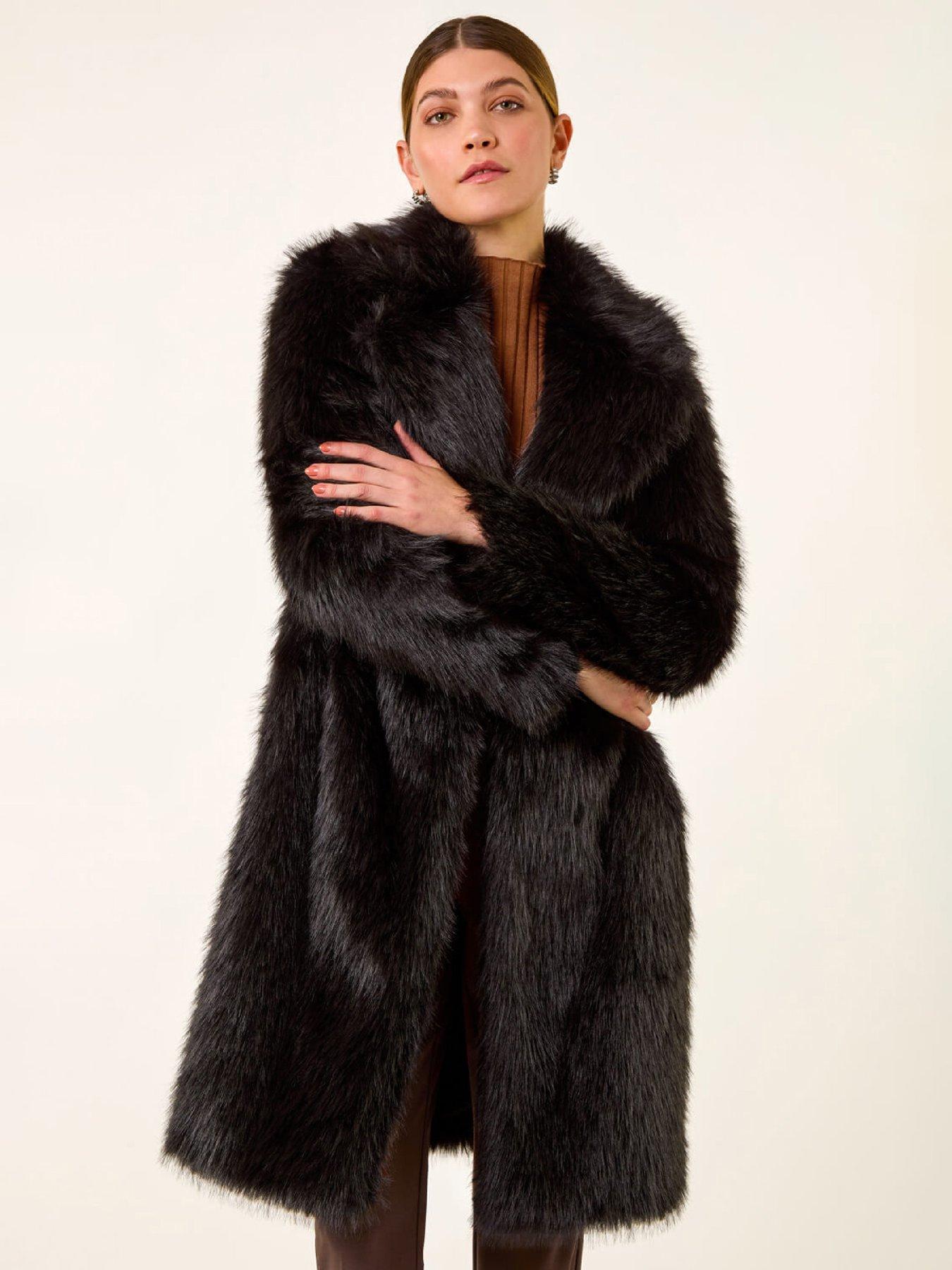 Roman Premium Faux Fur Coat - Black