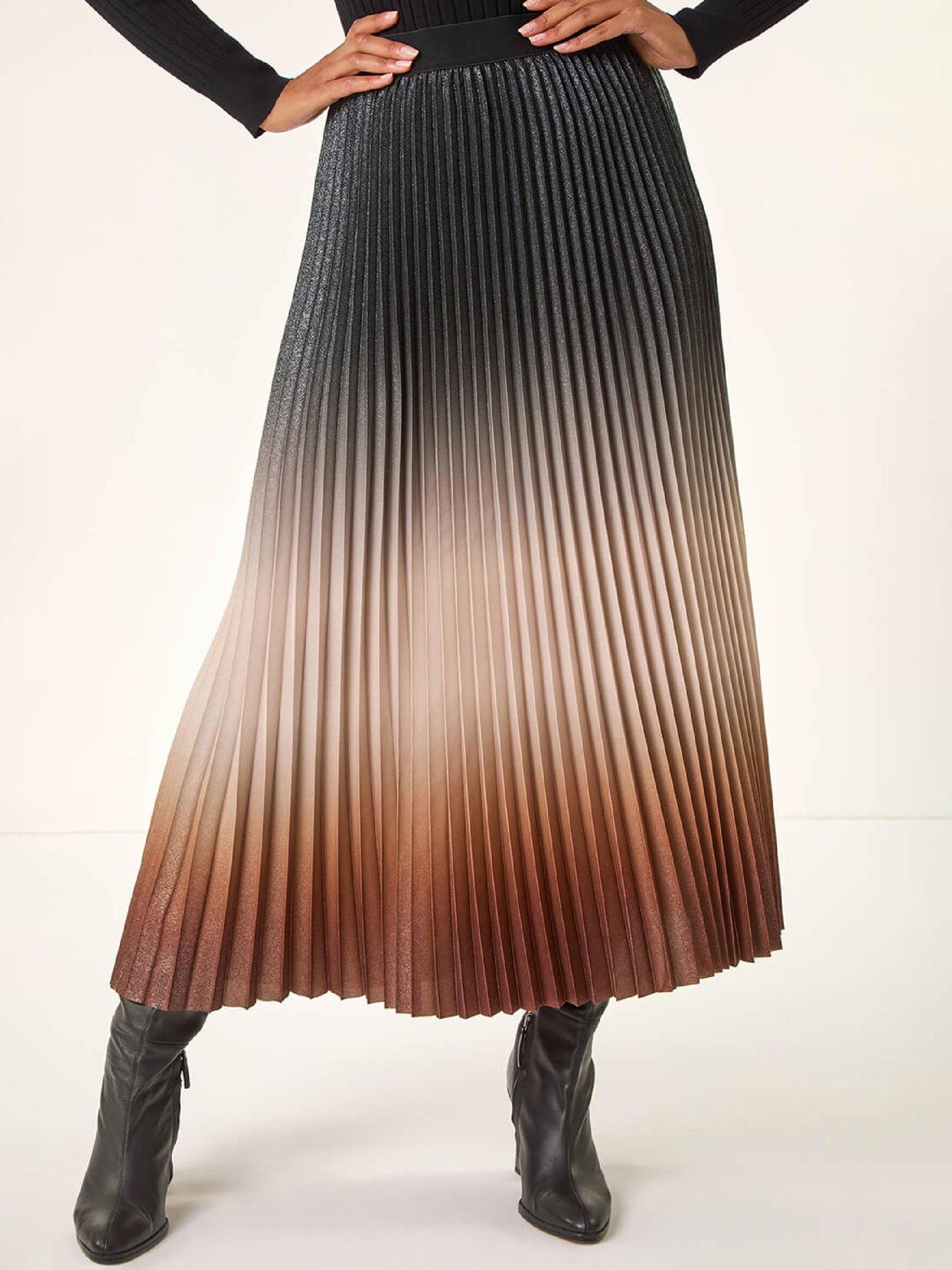 Image 1 of 5 of Roman Ombre Pleated Stretch Skirt - Mocha