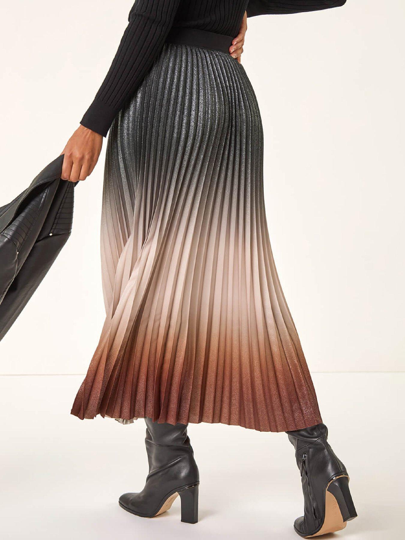 Image 2 of 5 of Roman Ombre Pleated Stretch Skirt - Mocha