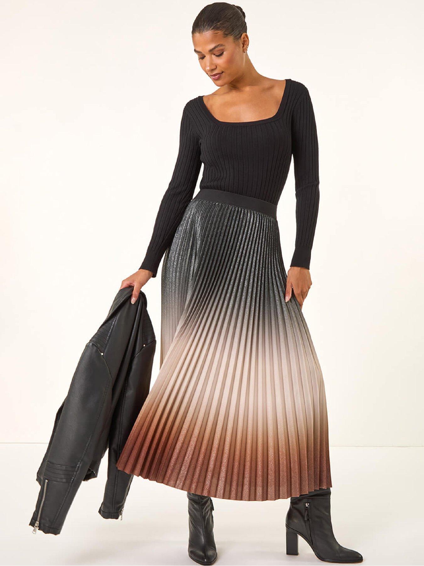 Image 3 of 5 of Roman Ombre Pleated Stretch Skirt - Mocha