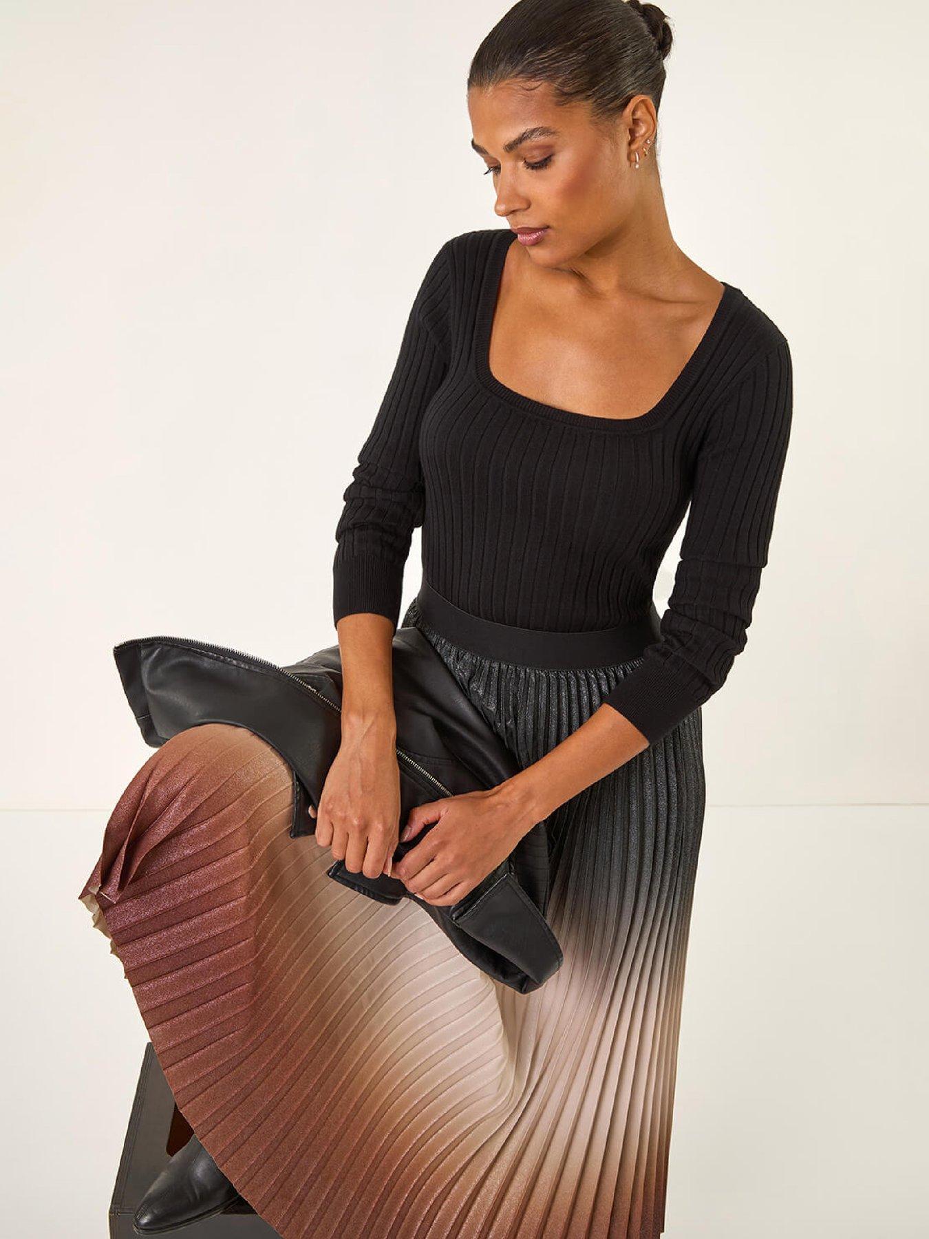 Image 4 of 5 of Roman Ombre Pleated Stretch Skirt - Mocha