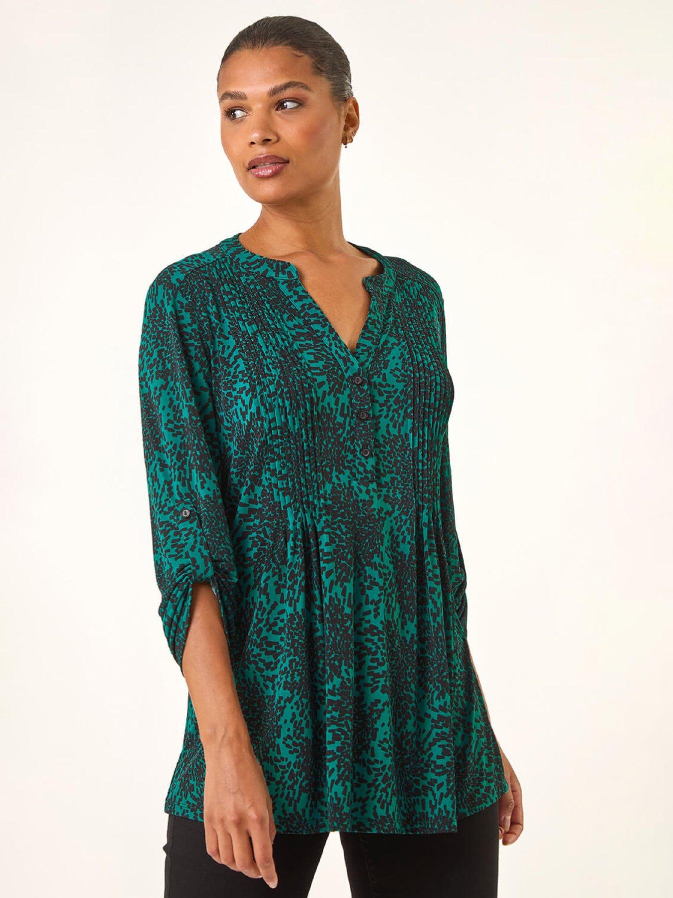 roman-abstract-print-v-neck-stretch-top-tealfront