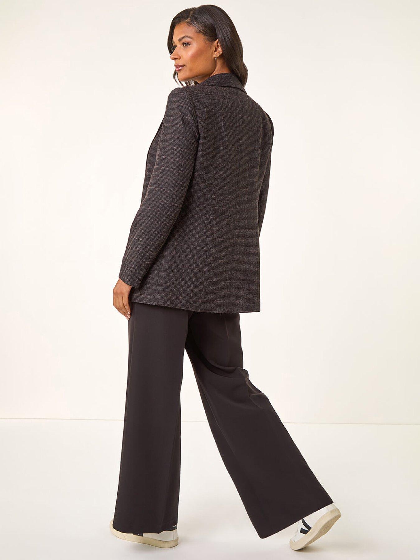 Image 2 of 5 of Roman Check Print Longline Blazer - Aubergine