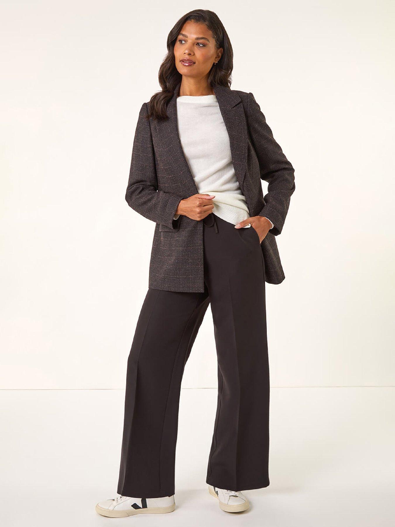 Image 3 of 5 of Roman Check Print Longline Blazer - Aubergine