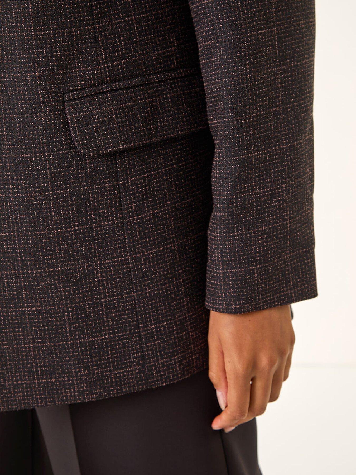 Image 5 of 5 of Roman Check Print Longline Blazer - Aubergine