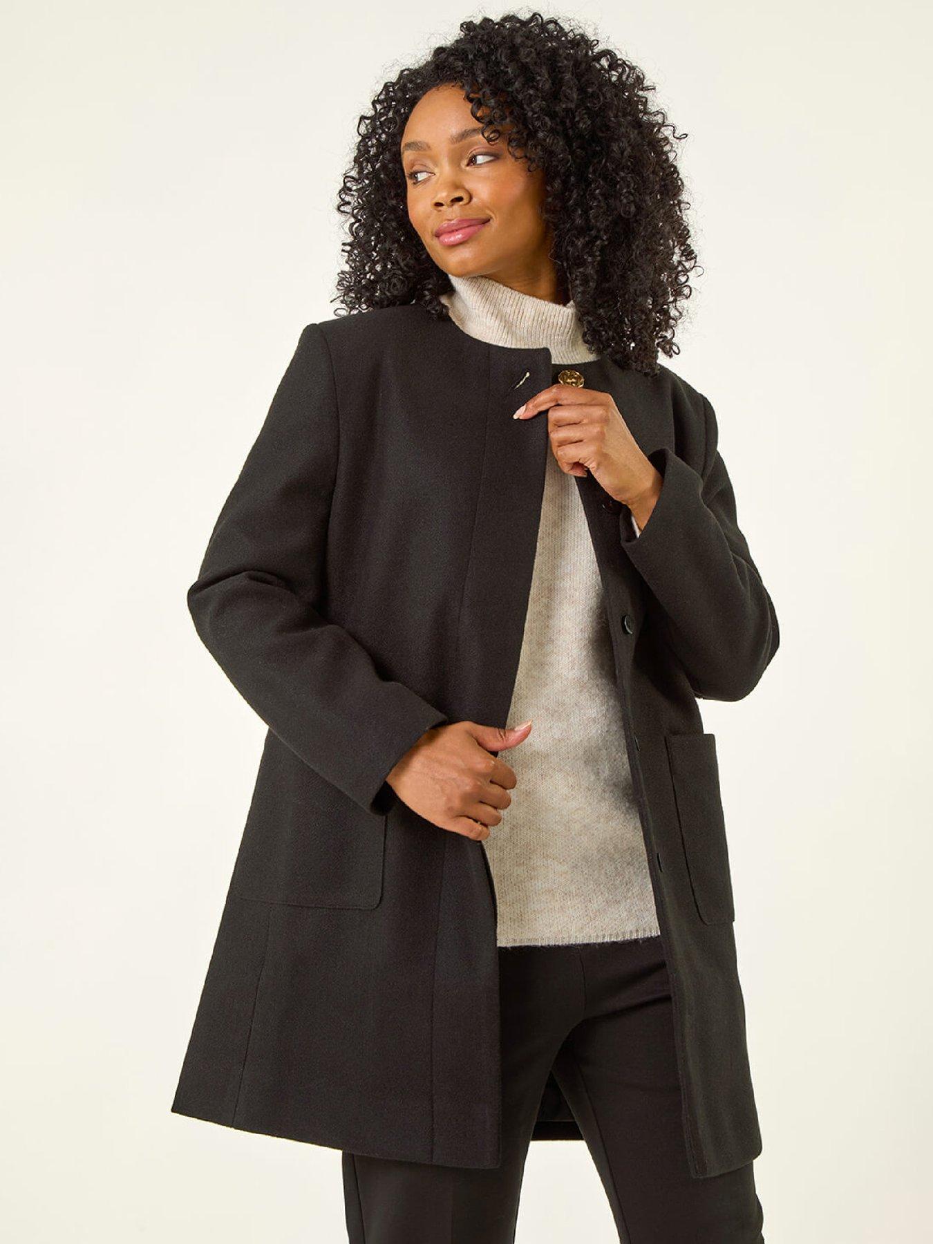 Roman Petite Patch Pocket Buttoned Coat - Black