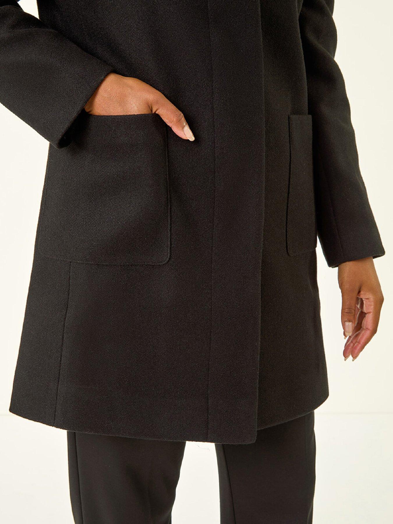 Image 5 of 5 of Roman Petite Patch Pocket Buttoned Coat - Black