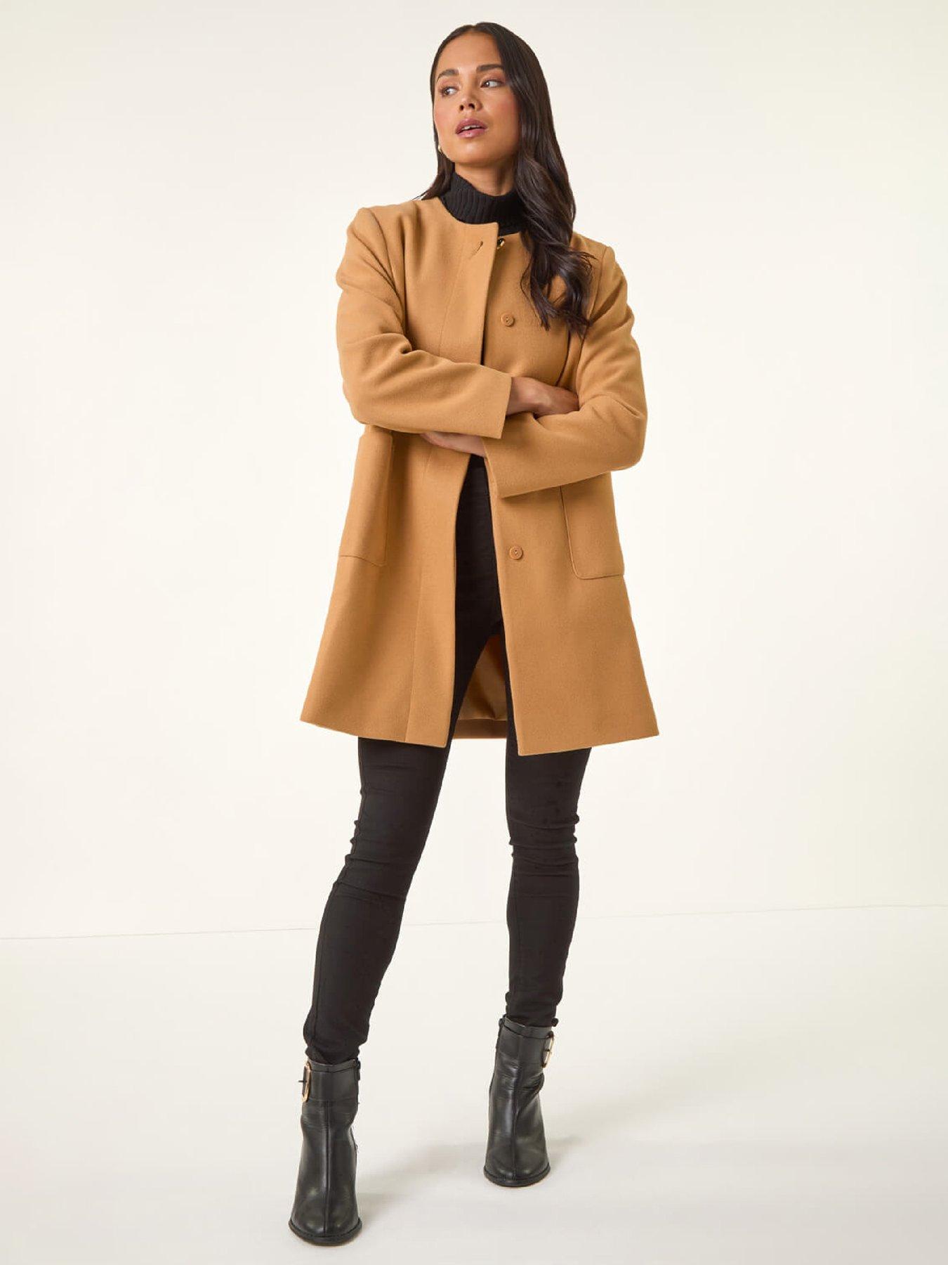 Image 3 of 5 of Roman Petite Patch Pocket Buttoned Coat - Camel