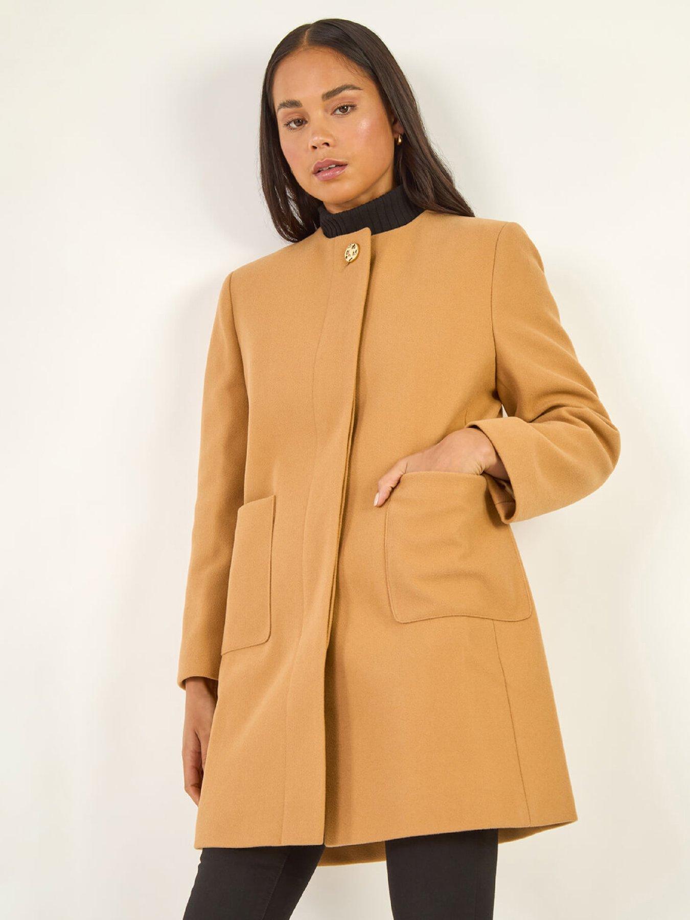Image 4 of 5 of Roman Petite Patch Pocket Buttoned Coat - Camel