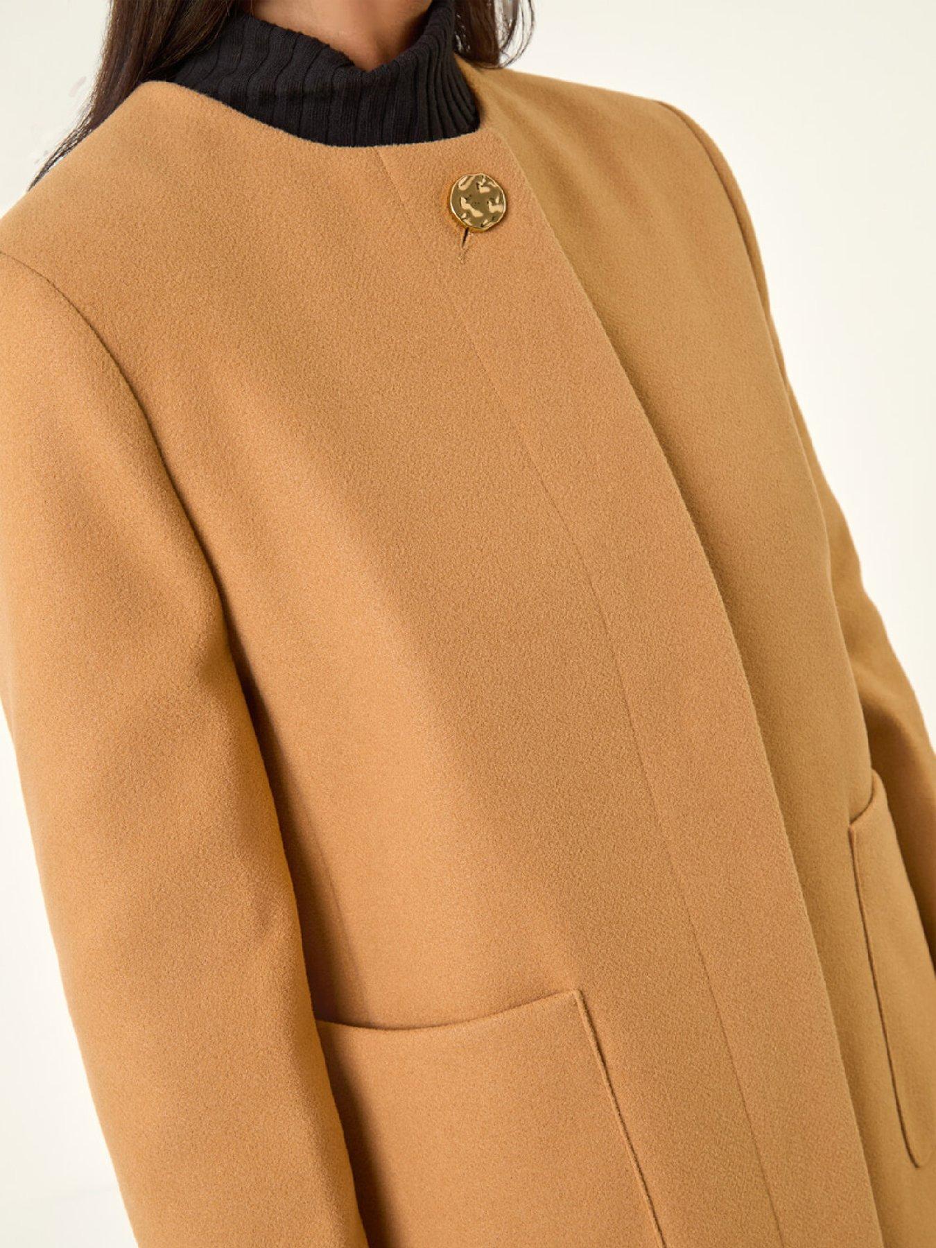 Image 5 of 5 of Roman Petite Patch Pocket Buttoned Coat - Camel