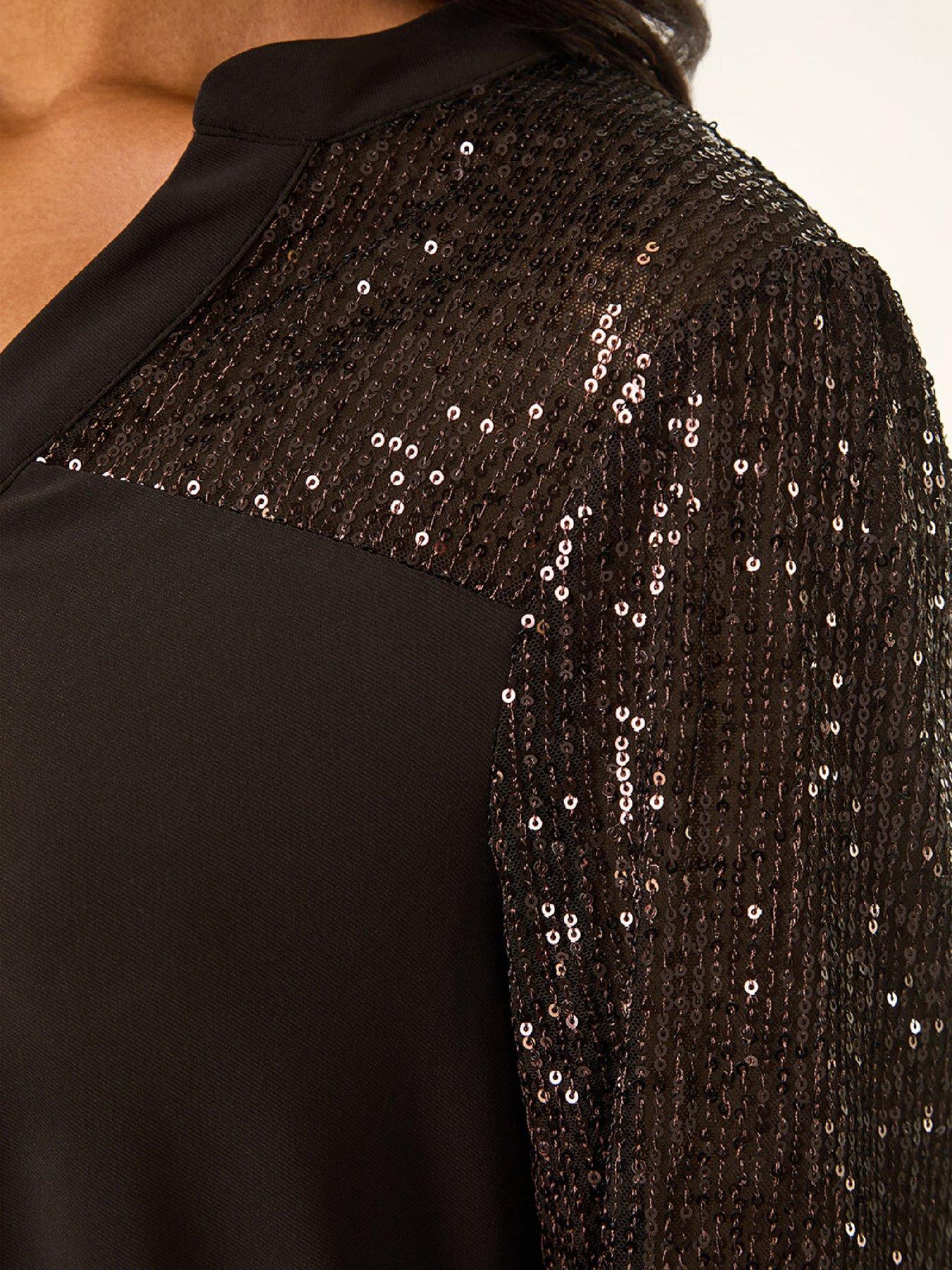 roman-embellished-sequin-stretch-blouse-chocolatedetail