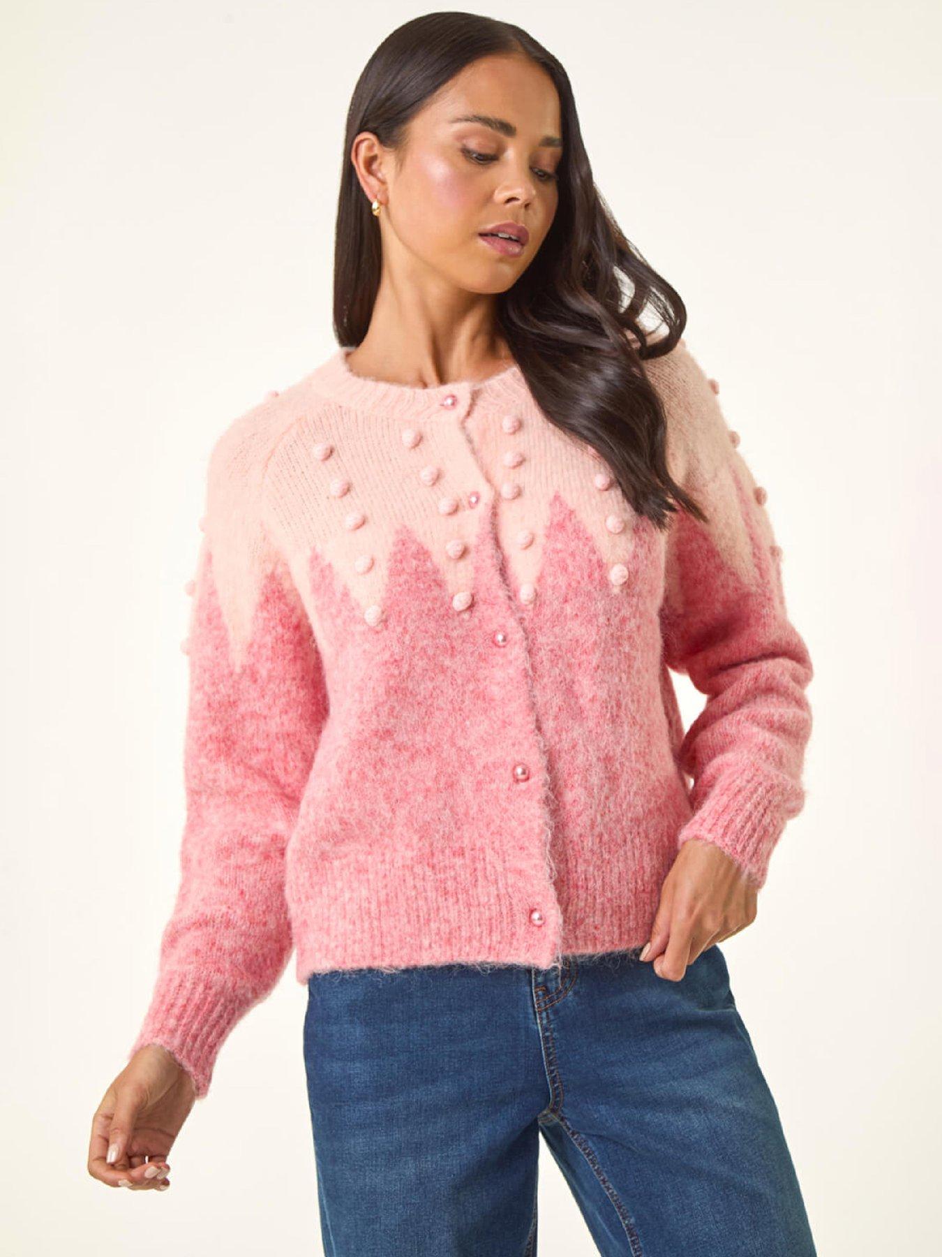 Roman Petite Bobble Buttoned Knit Cardigan - Pink