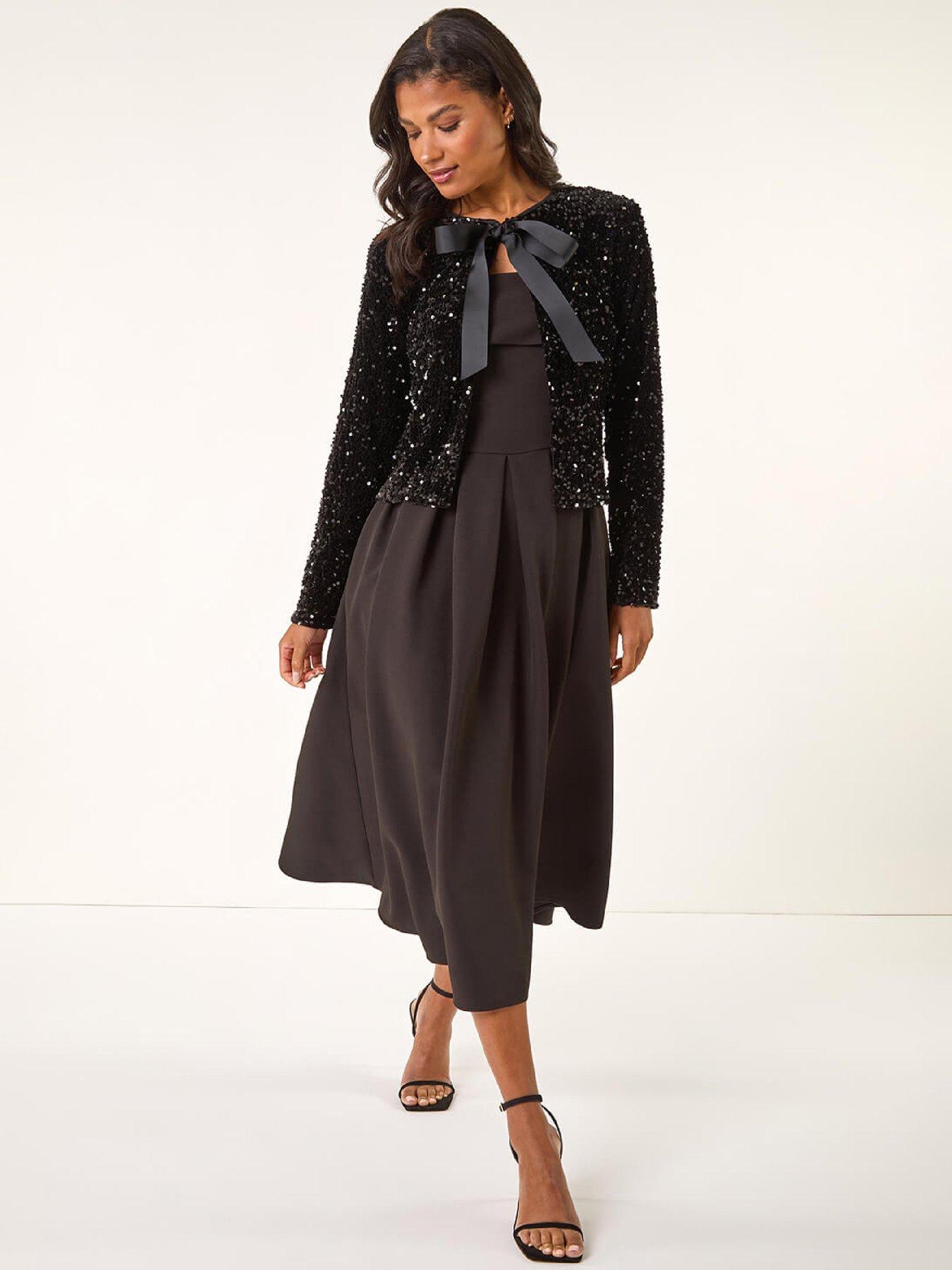 Roman Sequin Bow Front Jacket - Black