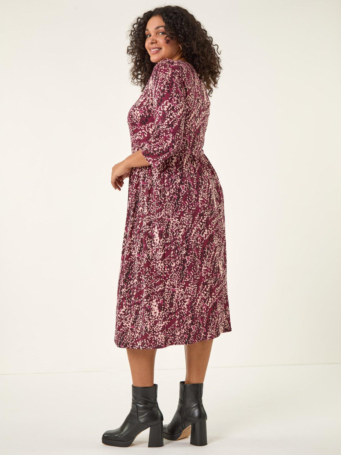 roman-curve-spot-print-stretch-midi-dress-redstillFront