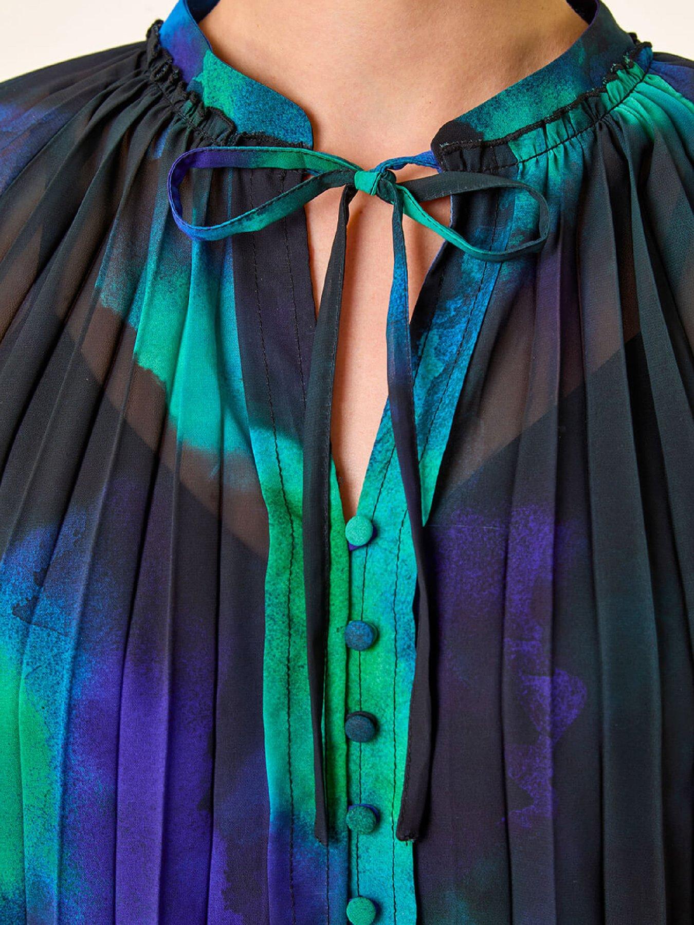 roman-watercolour-tie-neck-pleated-blouse-bluedetail