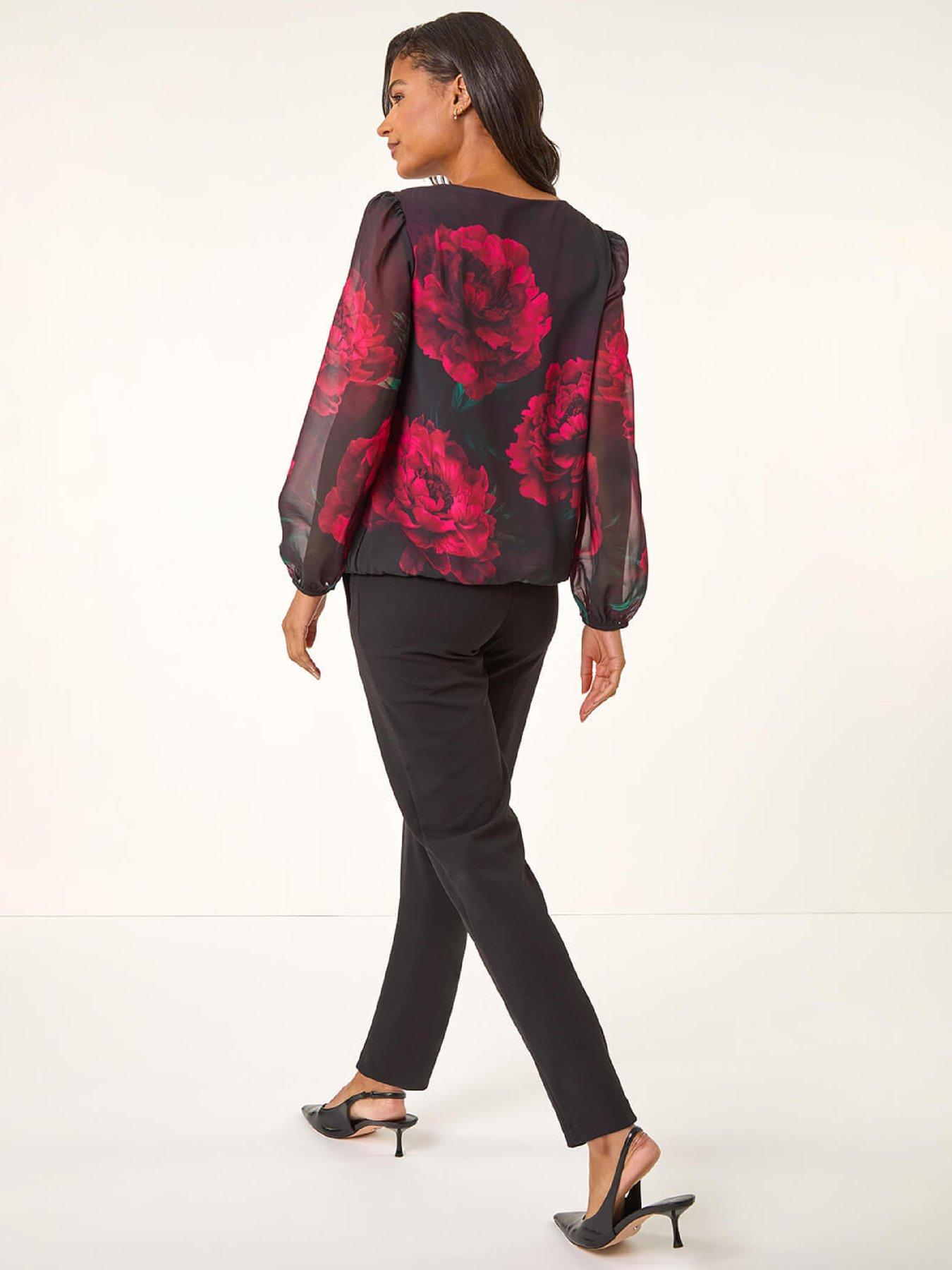 roman-floral-print-sequin-top-redstillFront