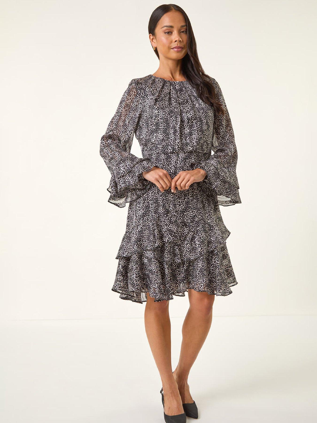 roman-petite-abstract-print-frill-dress-black