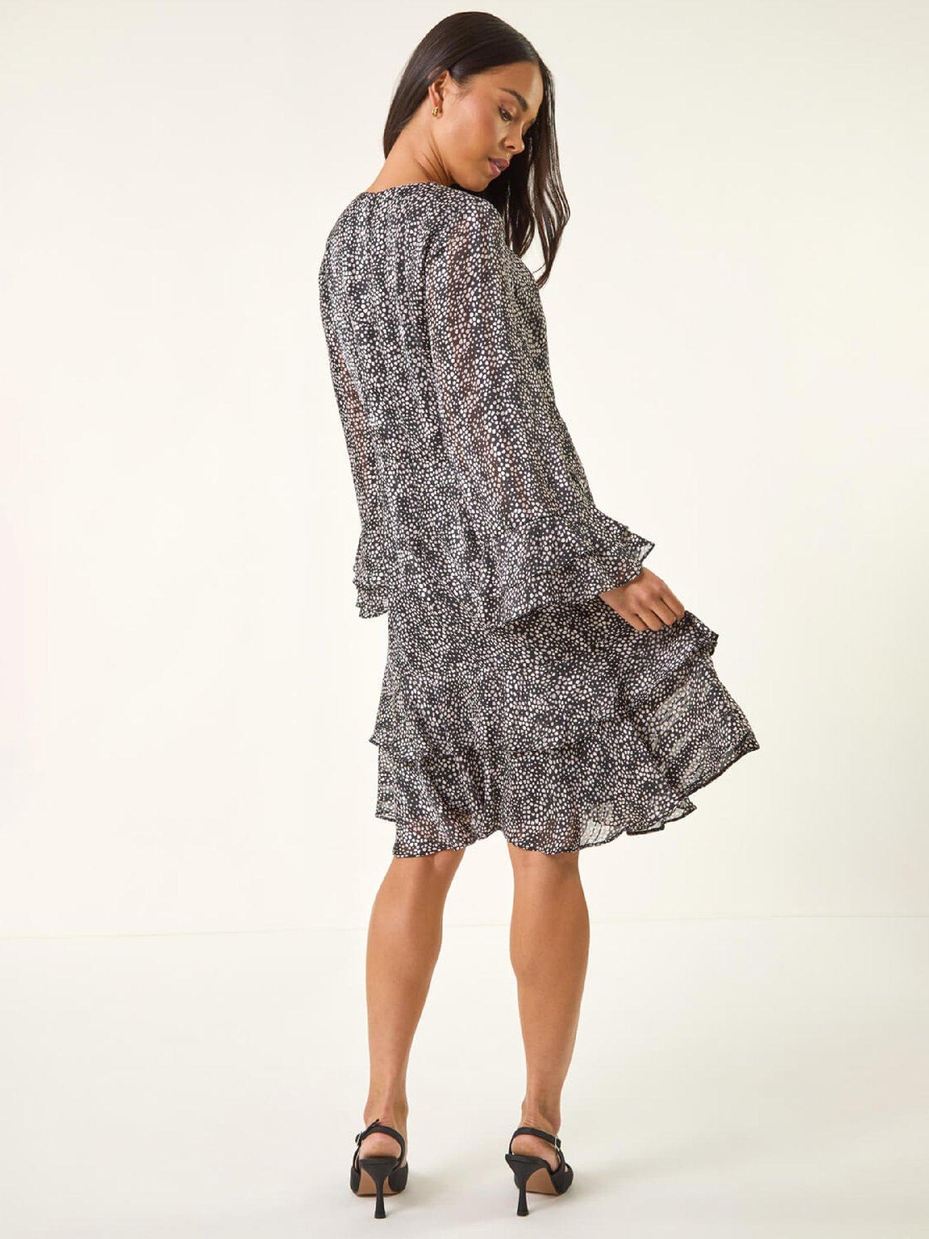 roman-petite-abstract-print-frill-dress-blackstillFront