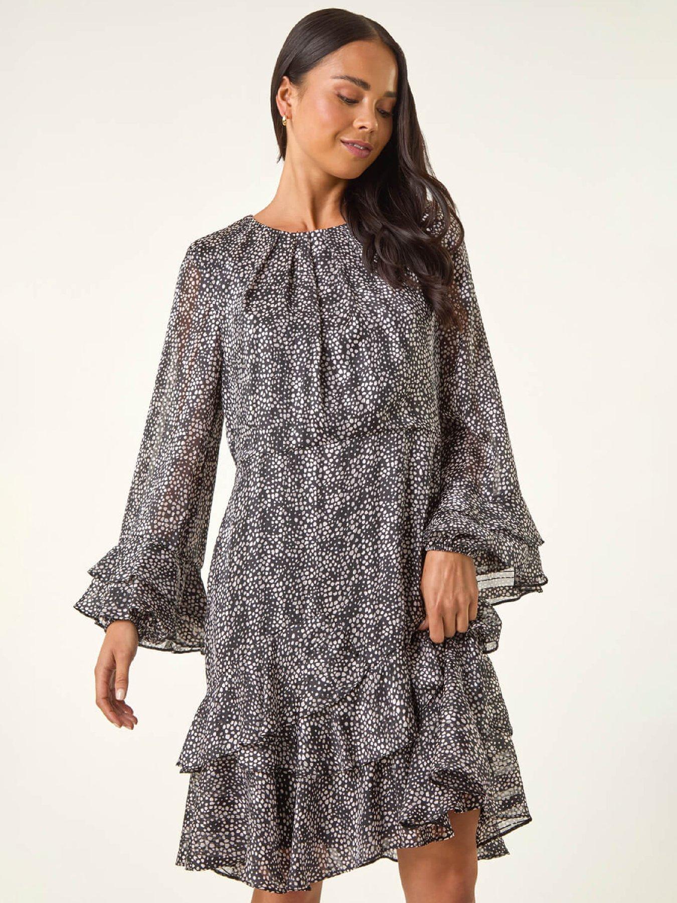 roman-petite-abstract-print-frill-dress-blackoutfit