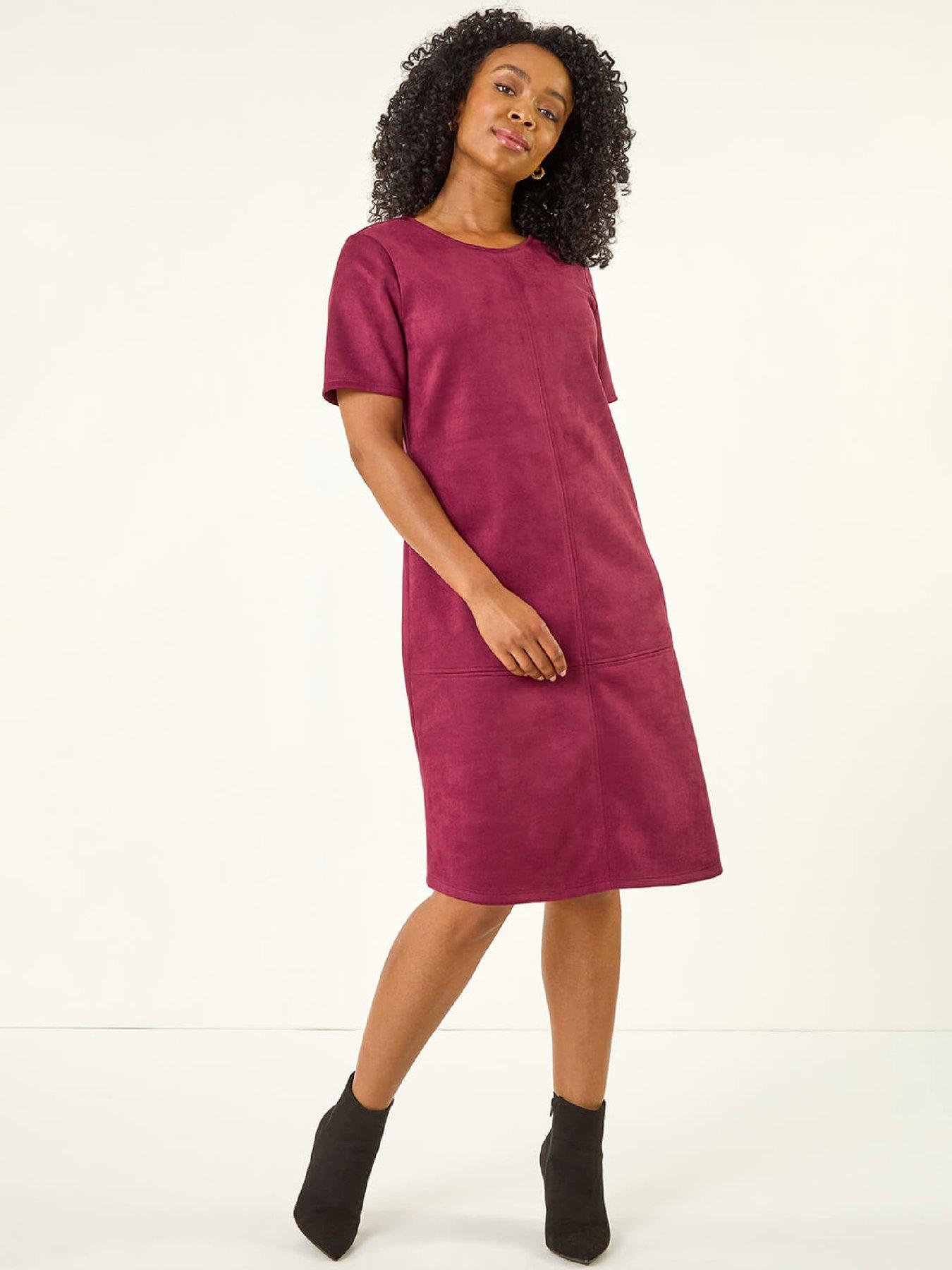 Image 1 of 5 of Roman Petite Suedette Shift Dress - Wine