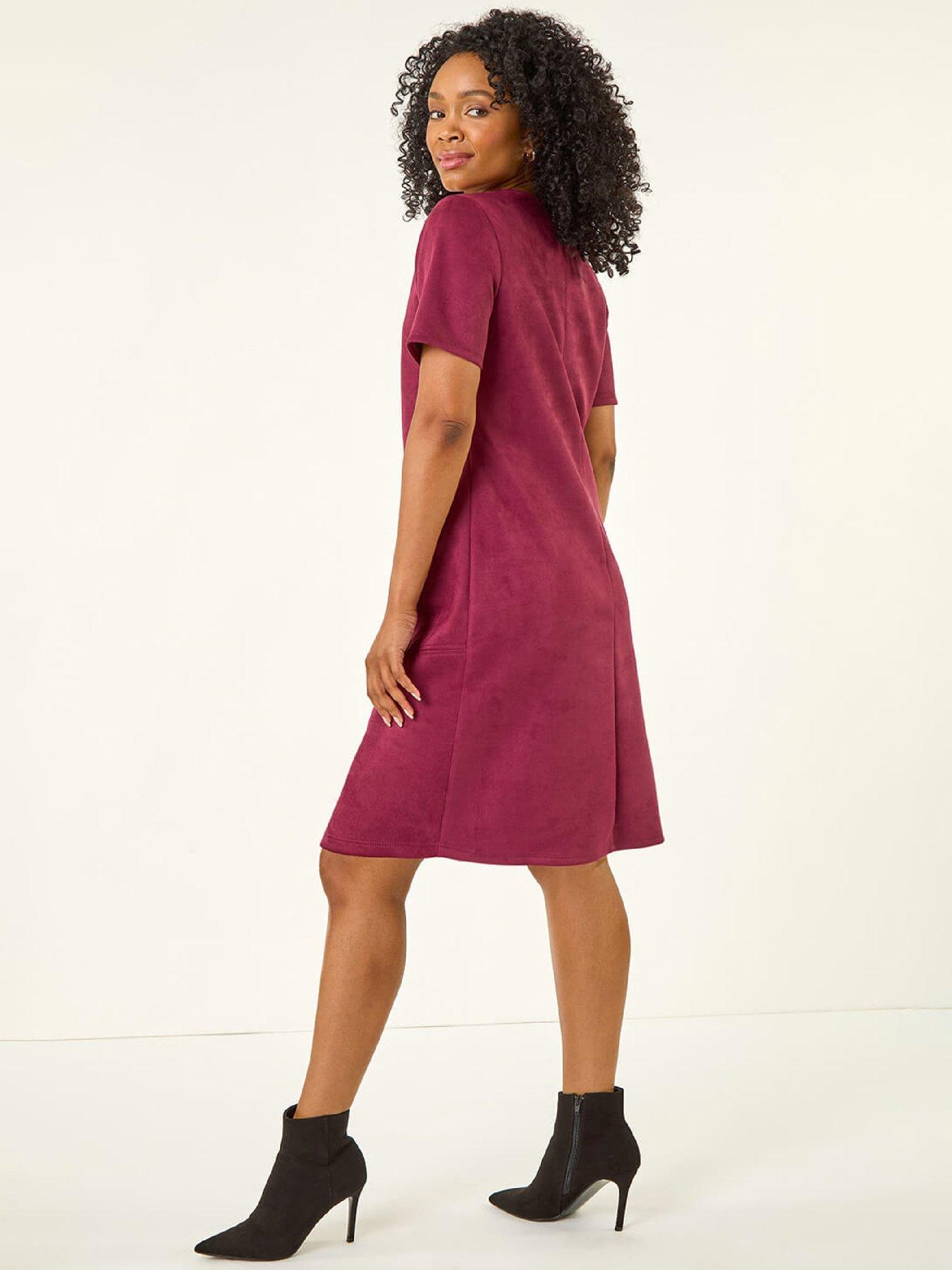 Image 2 of 5 of Roman Petite Suedette Shift Dress - Wine