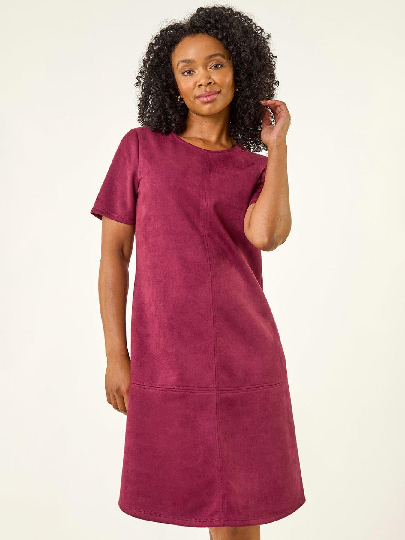 Image 3 of 5 of Roman Petite Suedette Shift Dress - Wine