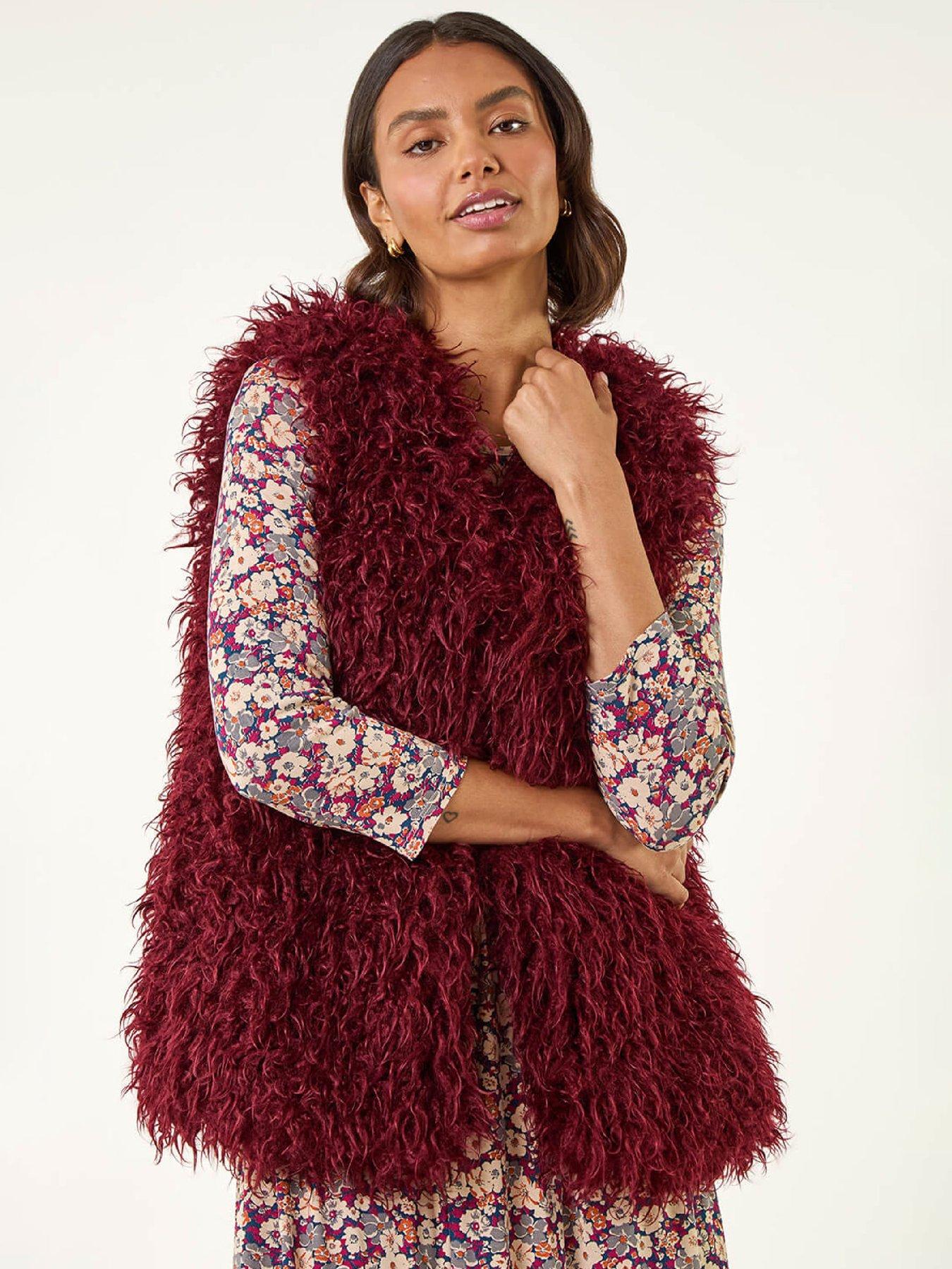 Roman Longline Faux Fur Gilet - Burgundy