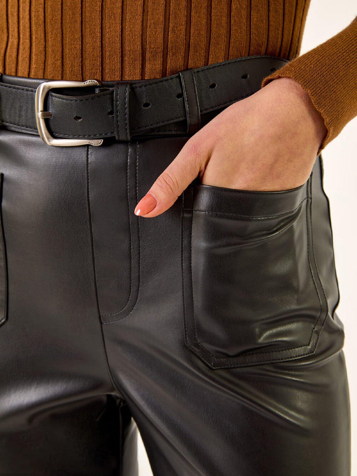 roman-faux-leather-bootcut-trouser-blackdetail