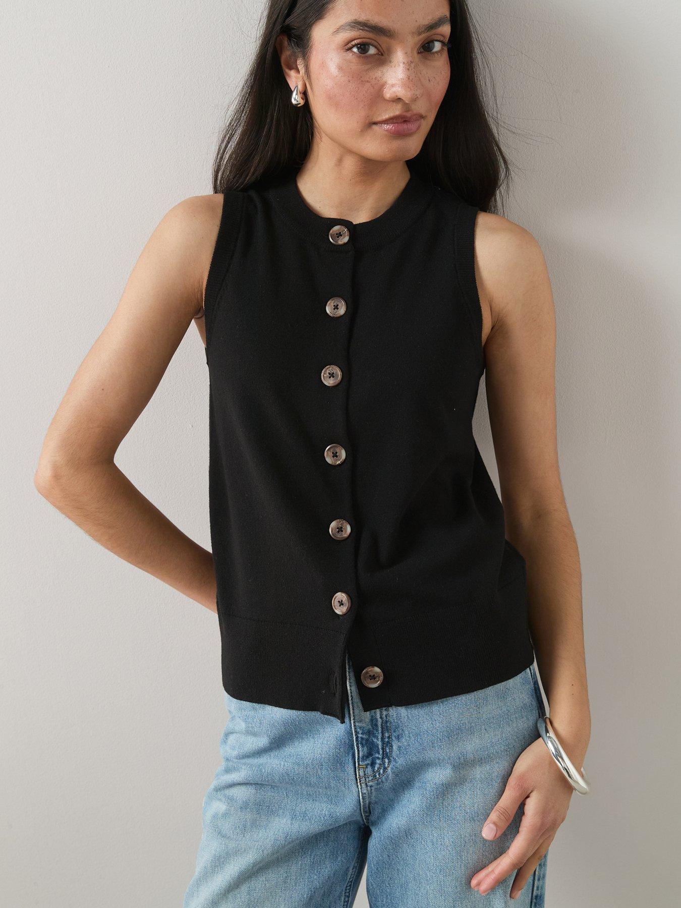The Very Collection Classic Comfort Button Through Sleeveless Tank - Black