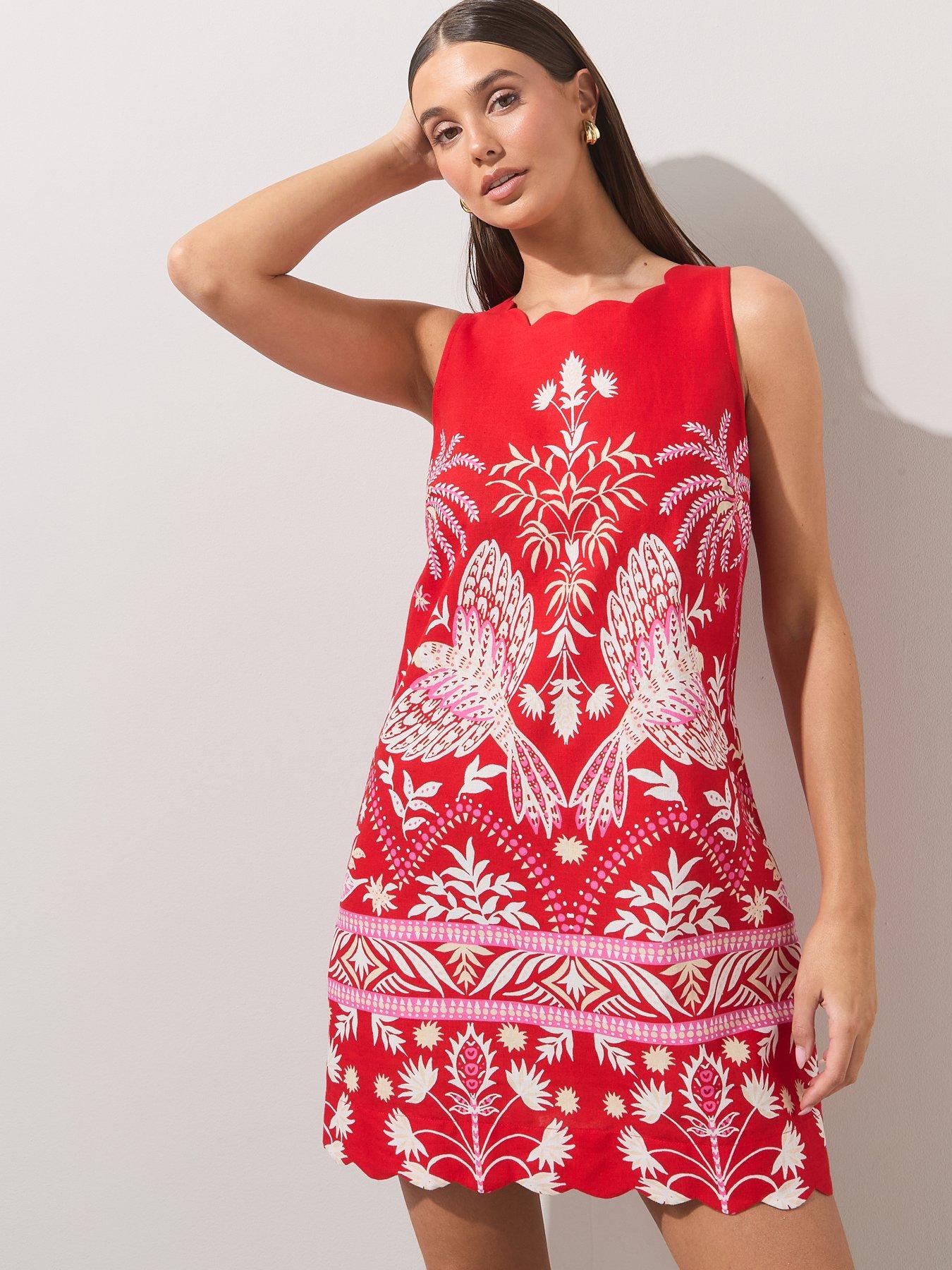 The Very Collection Scallop Edge Printed Mini Dress - Red
