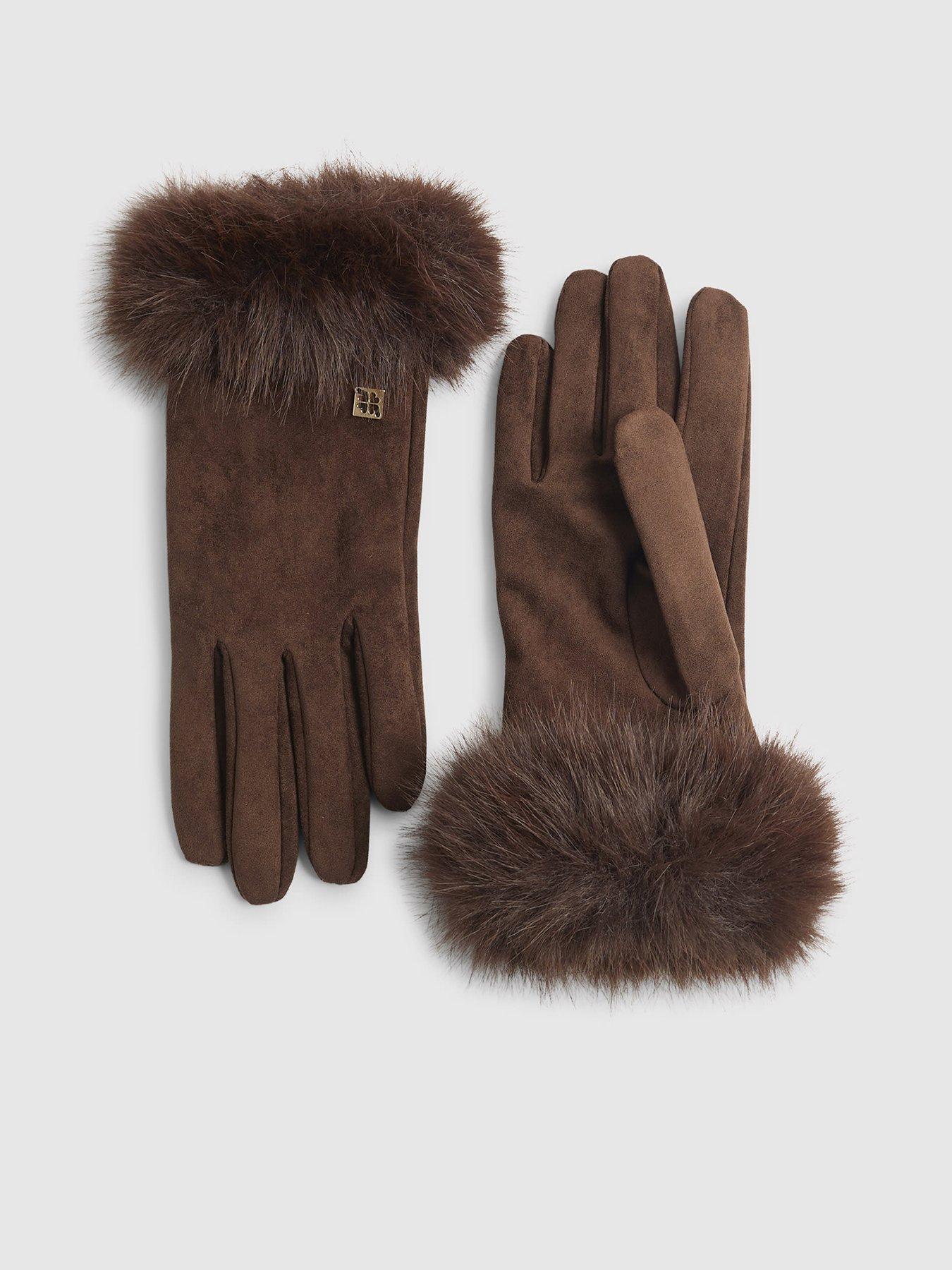 river-island-faux-fur-trim-suedette-glove-brown