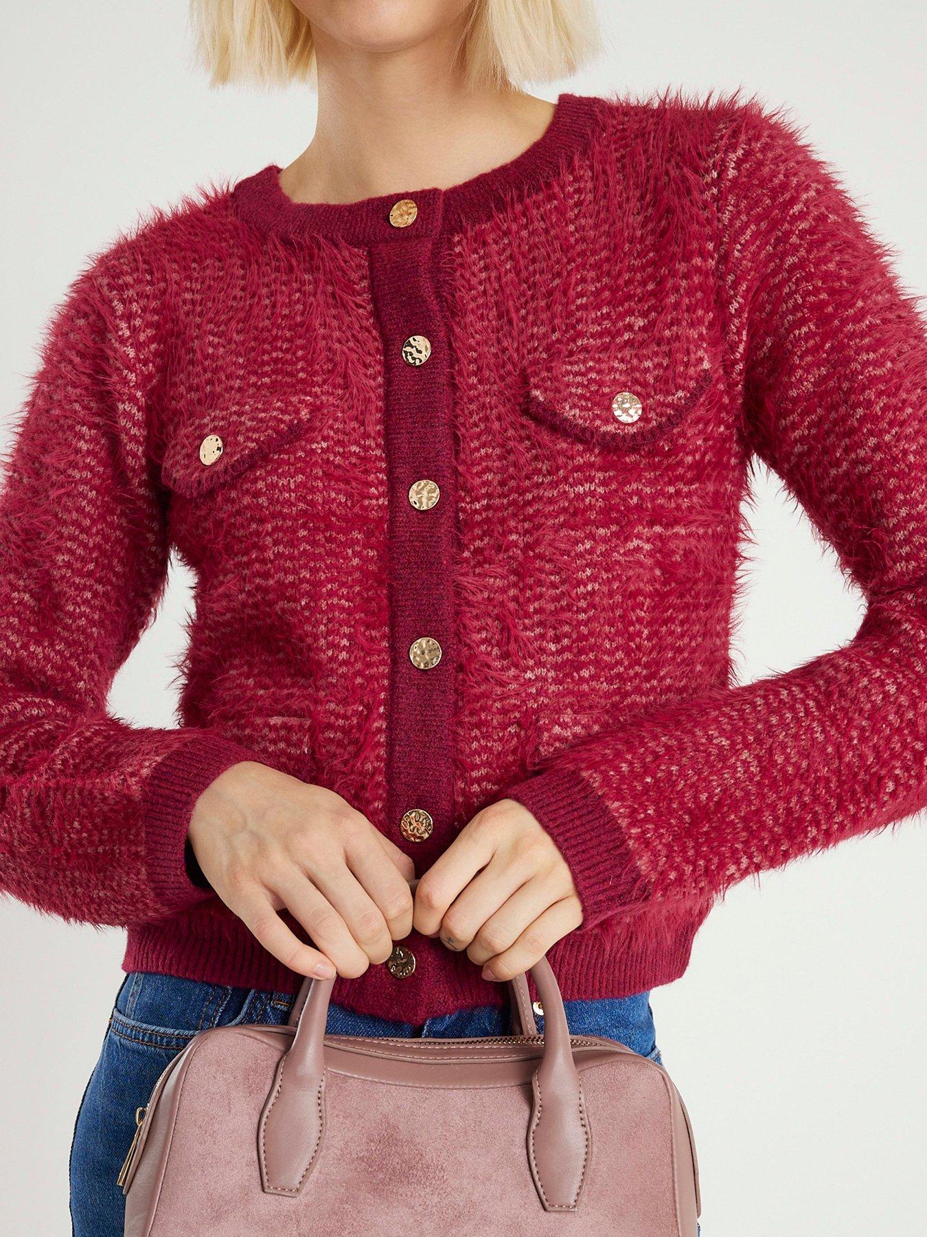 River Island Boucle Cardigan - Red