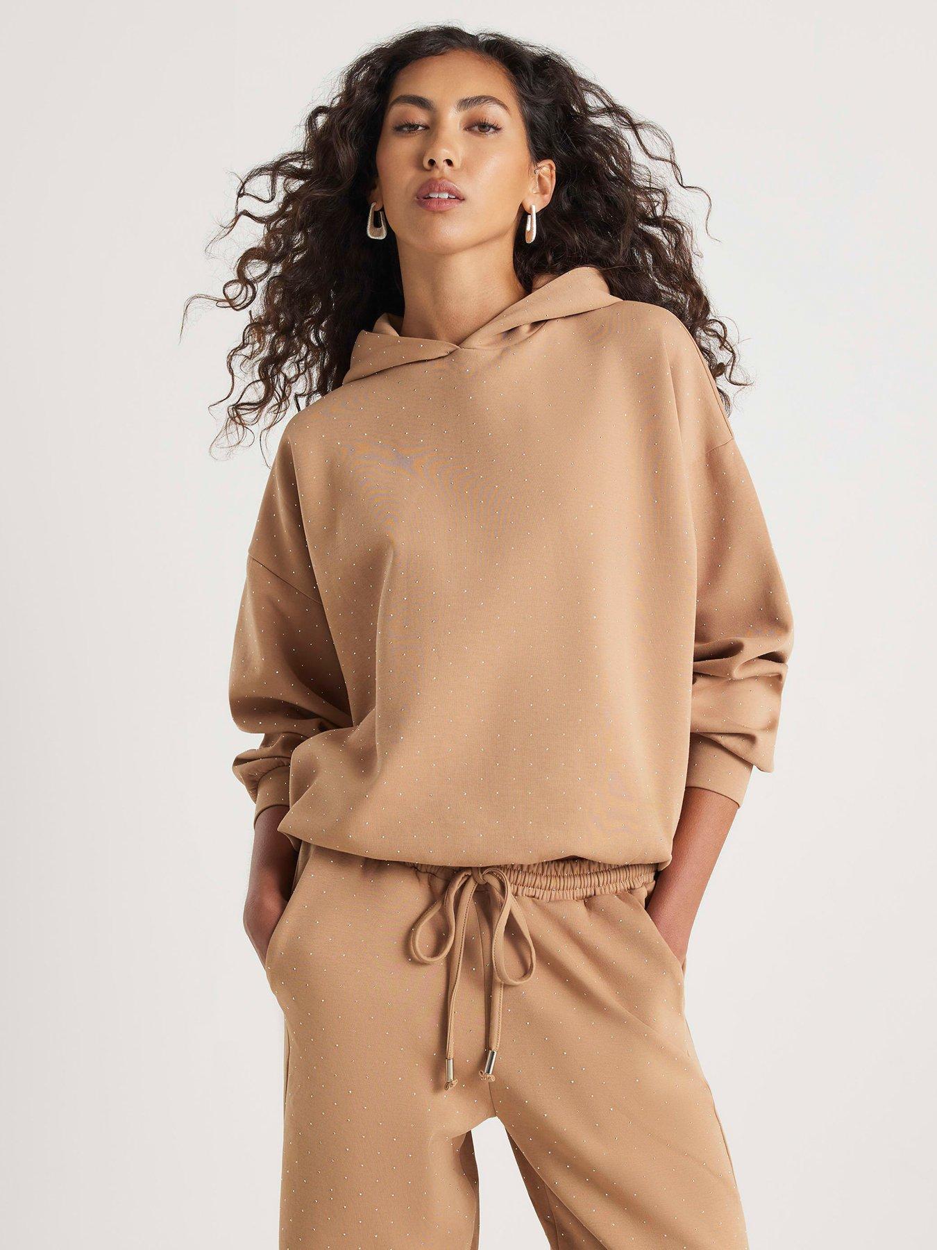 River Island Long Sleeve Neoprene Hotfix Hoody - Beige