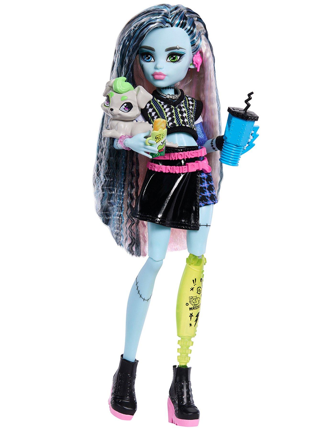 Image 3 of 6 of Monster High High Frankie Stein Fashion Doll in Black Pleather Skirt with Pet Watzie&nbsp;