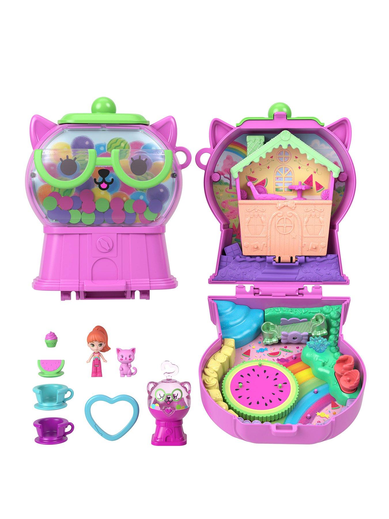 Polly Pocket Polly Pocket Gumball Kitty Compact Playset with 1 Micro Doll and Pet, Travel Toy with Fruit Accessories and Rides