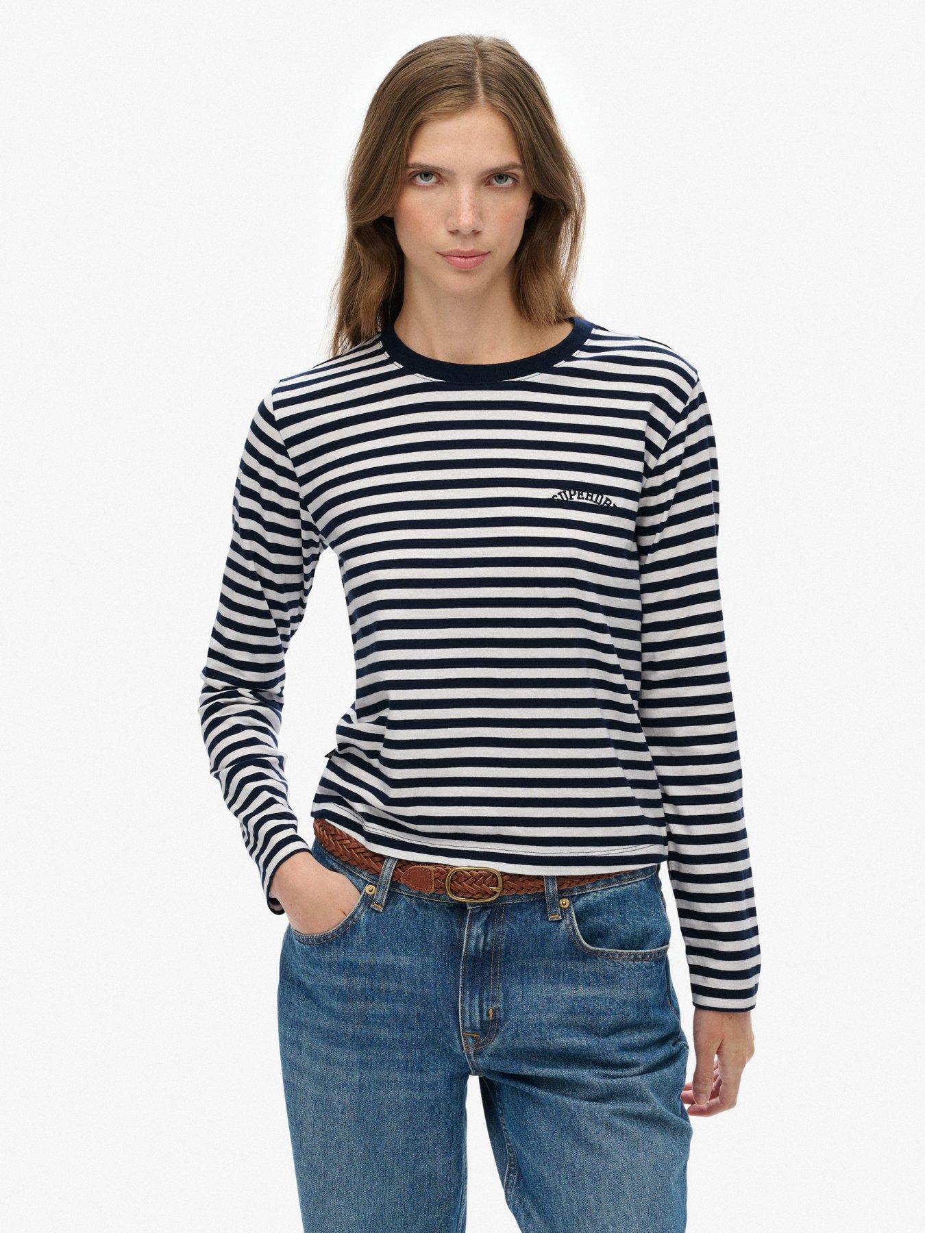 Superdry Essential Logo Stripe Top - Richest Navy Stripe