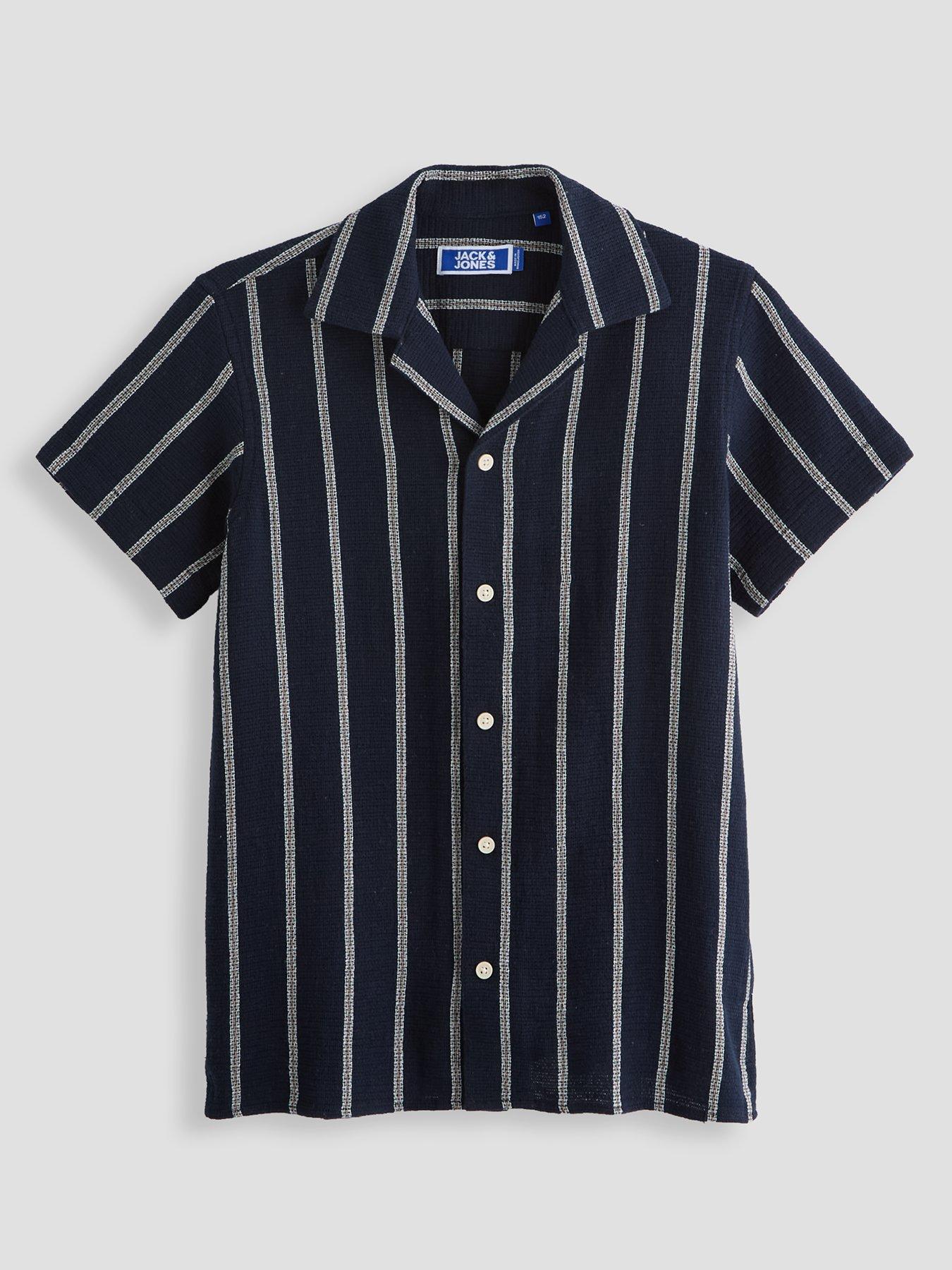 Image 1 of 4 of Jack & Jones Junior Boys Stripe Short Sleeve Co-Ord Shirt - Sky Captain