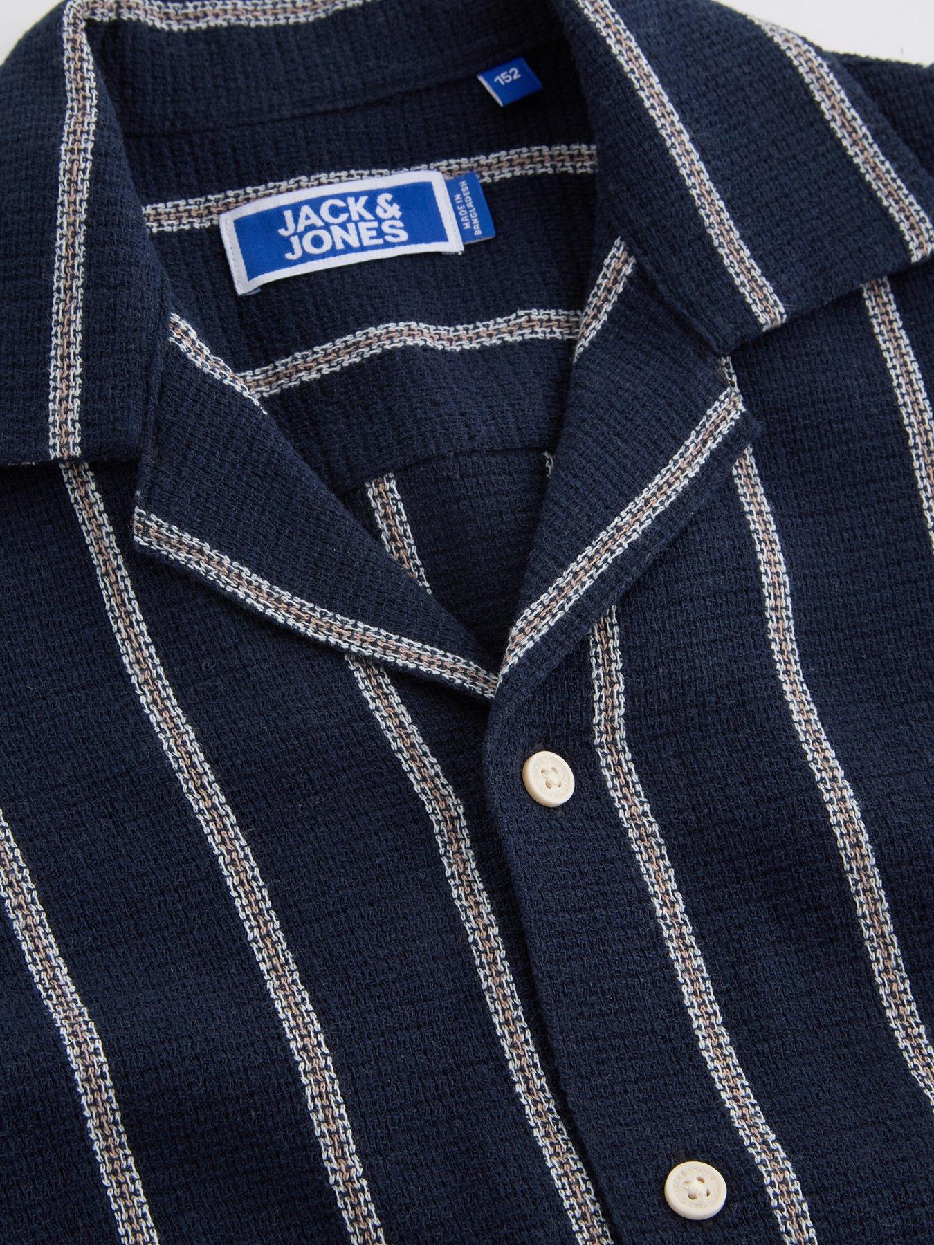 Image 3 of 4 of Jack & Jones Junior Boys Stripe Short Sleeve Co-Ord Shirt - Sky Captain
