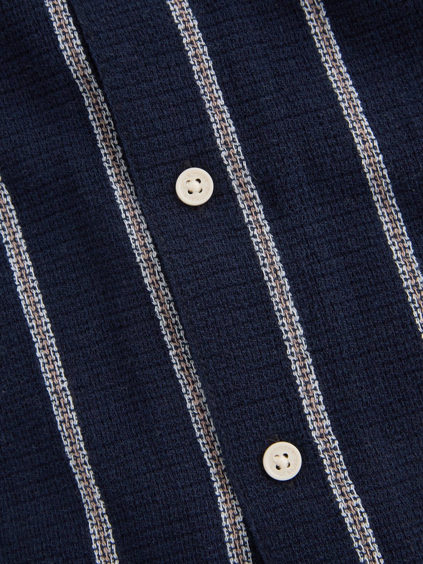 Image 4 of 4 of Jack & Jones Junior Boys Stripe Short Sleeve Co-Ord Shirt - Sky Captain