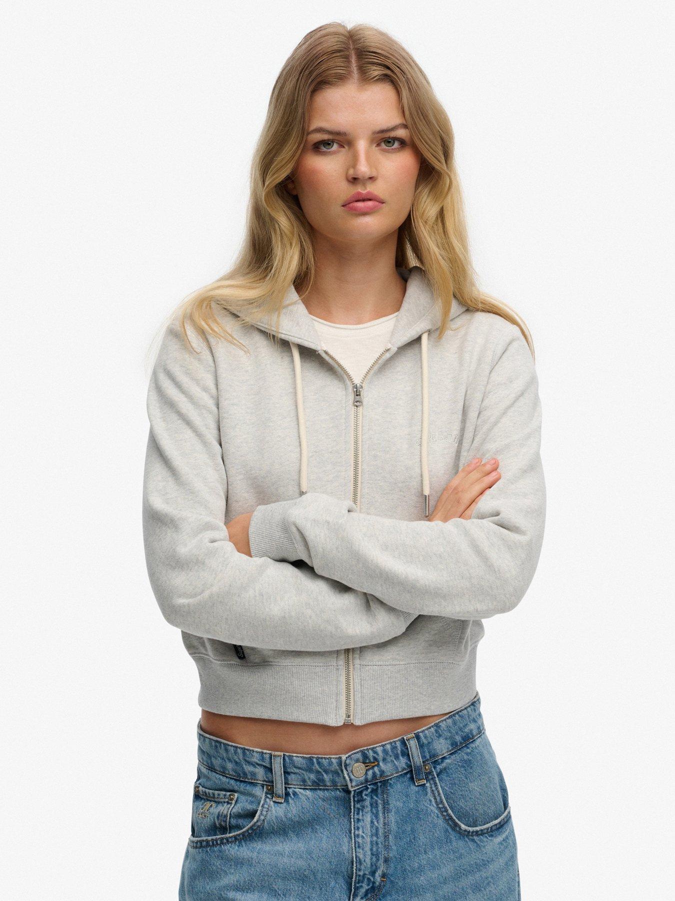 Superdry Essential Logo Cropped Zip Hoodie - Glacier Marl
