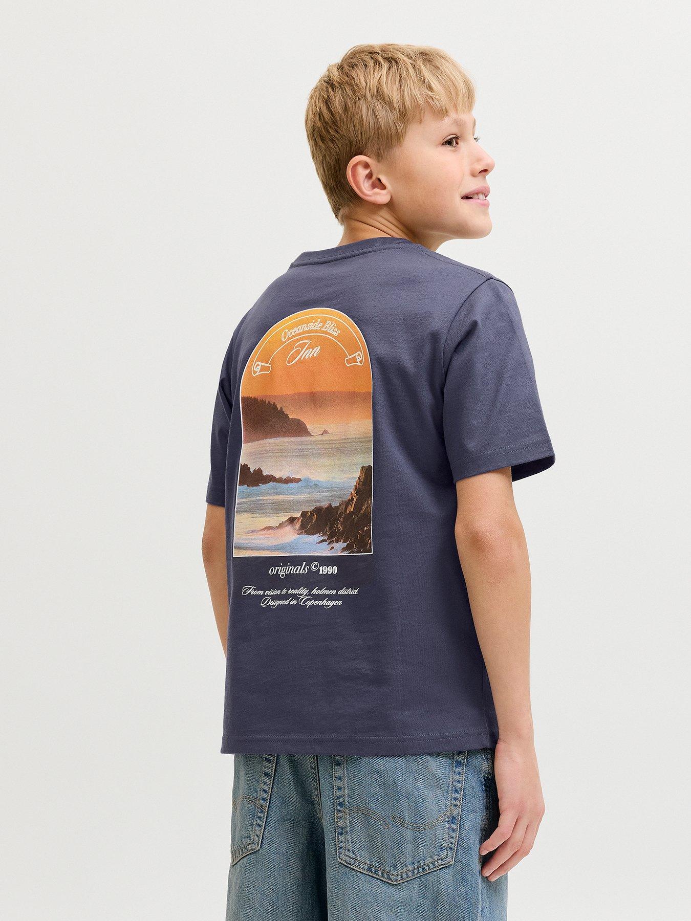 Jack & Jones Junior Boys Montauk Photo Back Print Short Sleeve T-shirt - Odyssey Grey