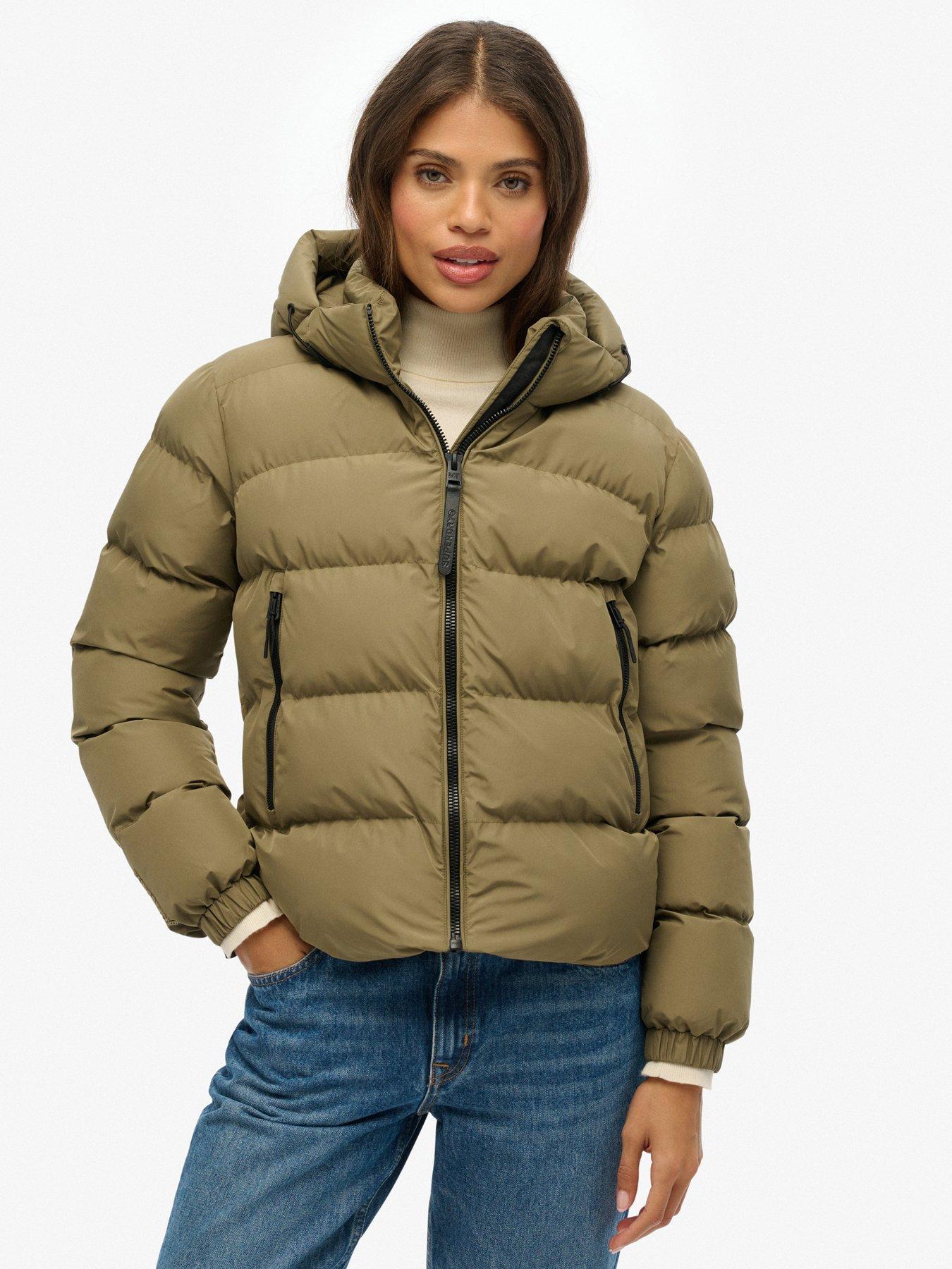 Superdry Hooded Sports Puffer Jacket - Khaki Green
