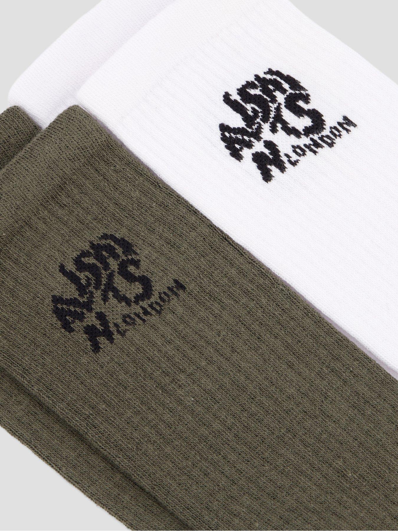 Image 3 of 3 of AllSaints All Saints Orlando 2 Pack Crew Socks - Khaki/White
