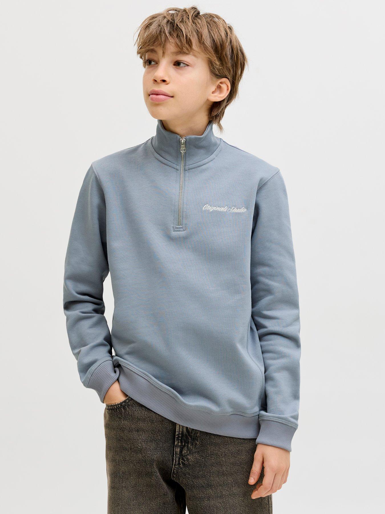 Jack & Jones Junior Boys Embroidered 1/2 Neck Sweatshirt - Tradewinds Grey