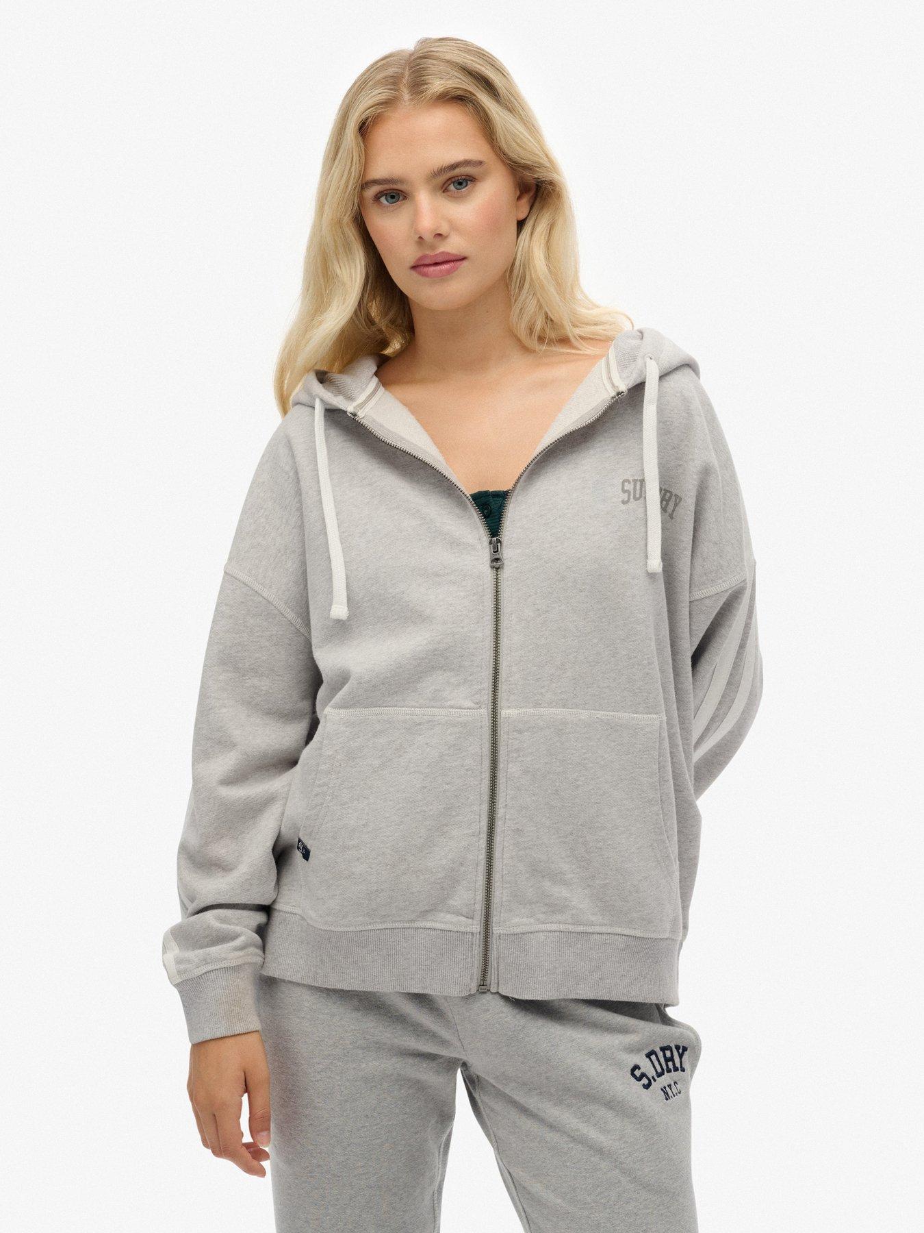Superdry Athletic Essentials Relaxed Zip Hoodie - Glacier Marl Grey