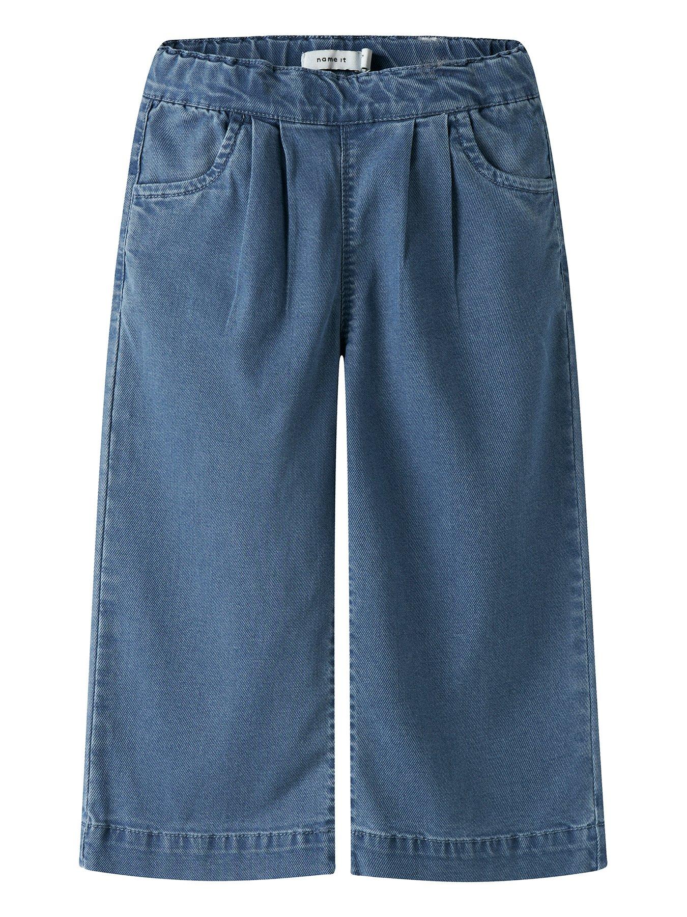 Image 1 of 4 of Name It Mini Girls Bella Wide Leg Pull Up Jeans - Blue